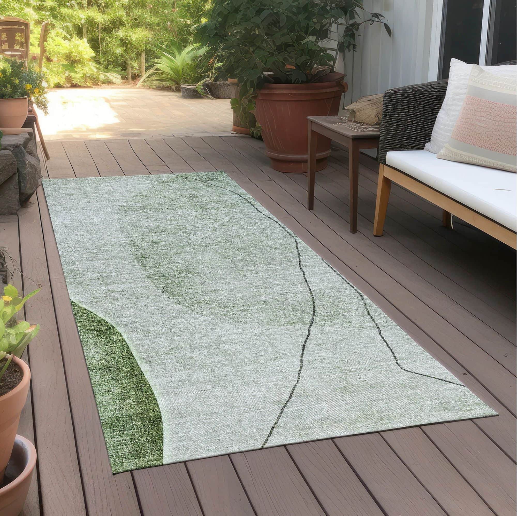 Machine Washable Green Rug - Indoor / Outdoor - Kids / Pet Friendly Modern Print Rug