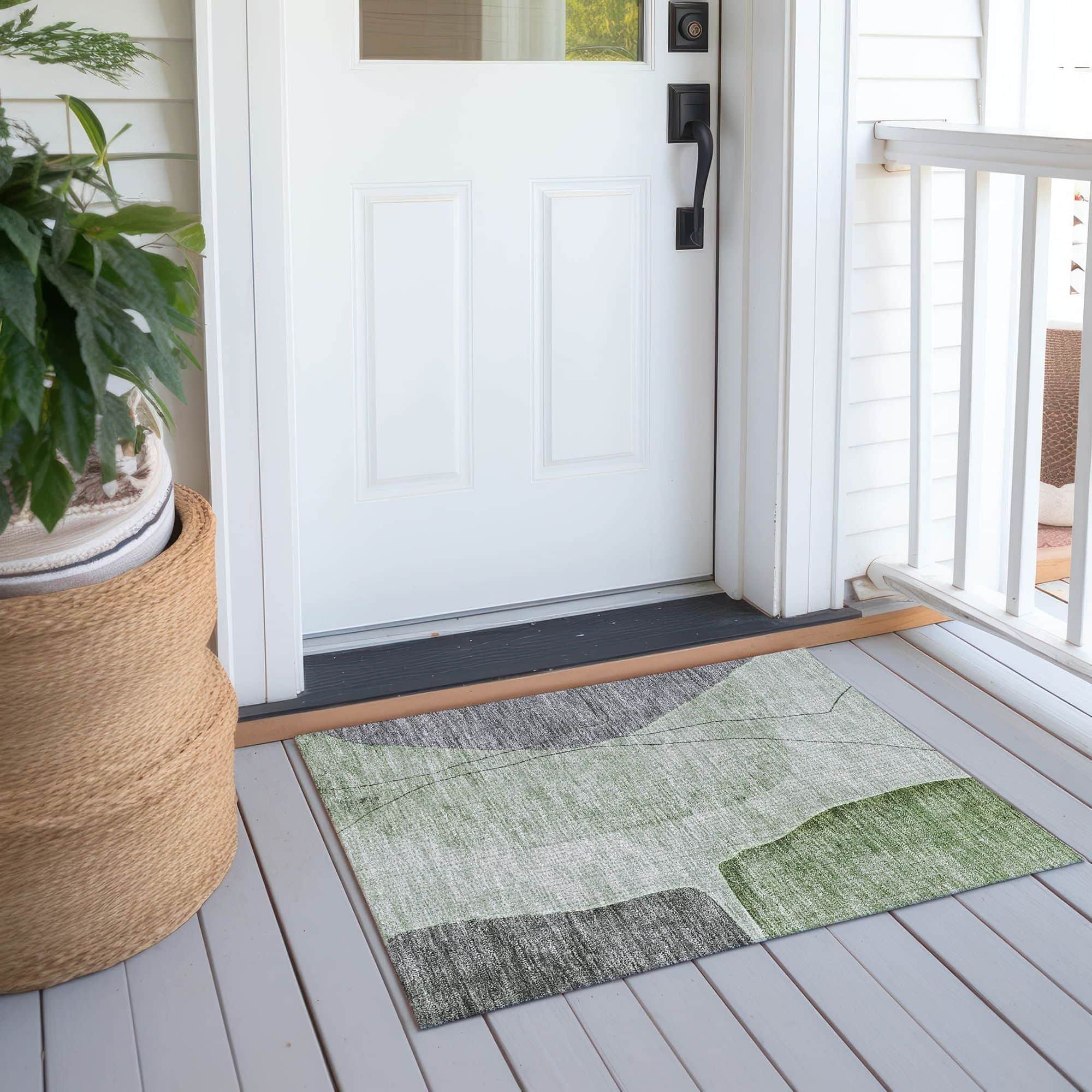 Machine Washable Green Rug - Indoor / Outdoor - Kids / Pet Friendly Modern Print Rug
