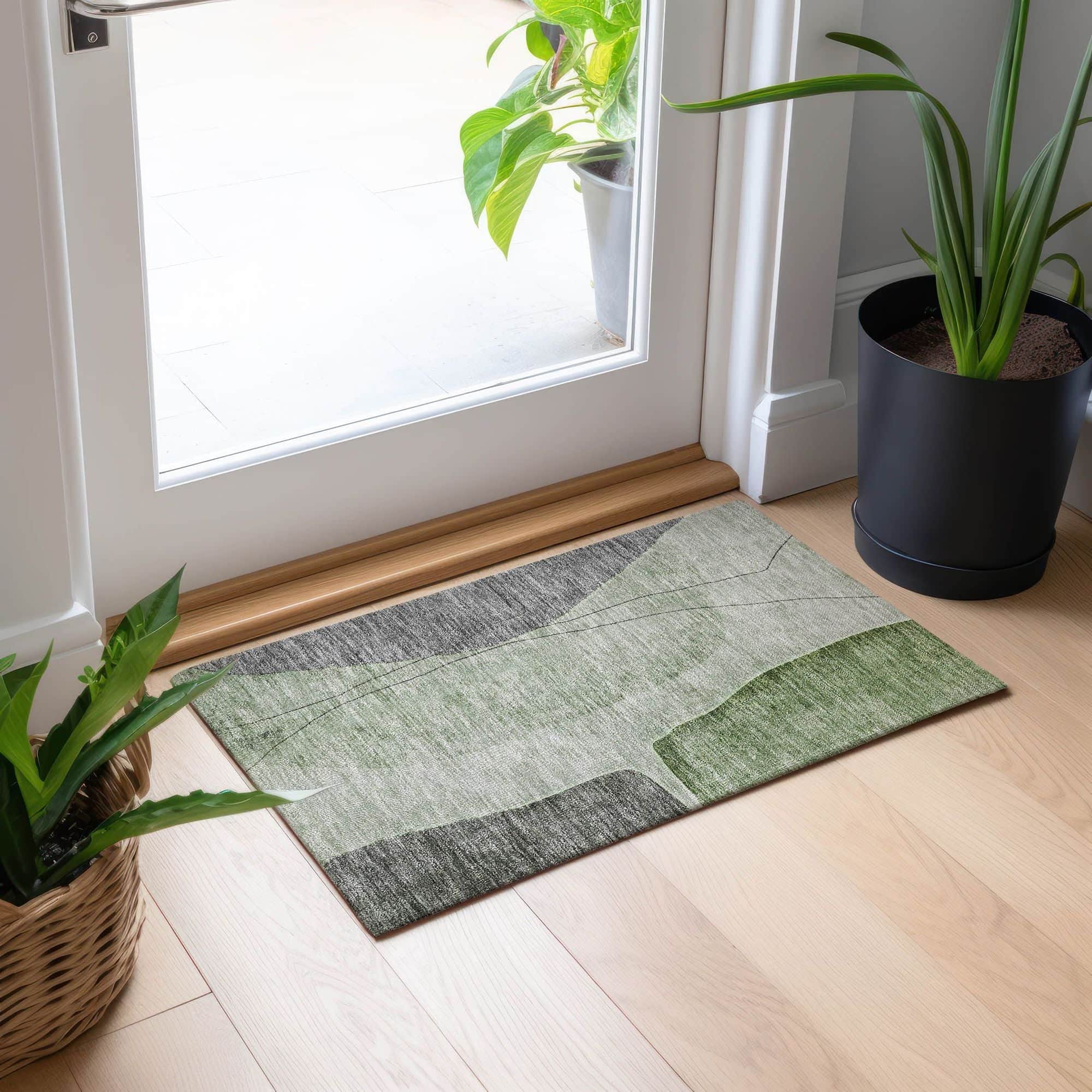 Machine Washable Green Rug - Indoor / Outdoor - Kids / Pet Friendly Modern Print Rug