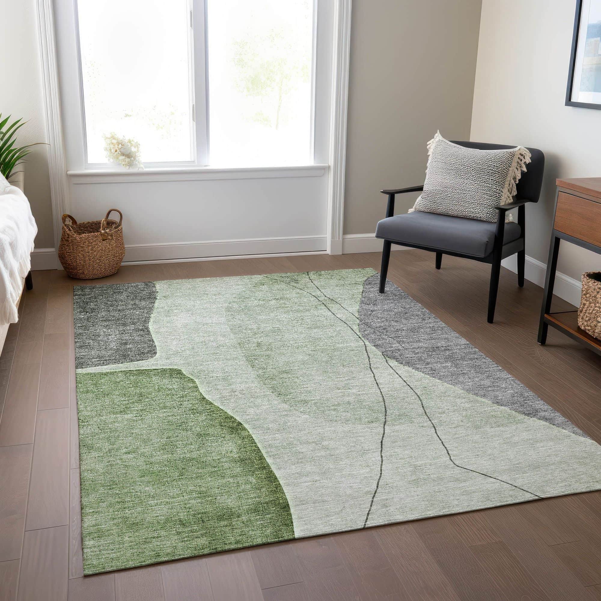 Machine Washable Green Rug - Indoor / Outdoor - Kids / Pet Friendly Modern Print Rug