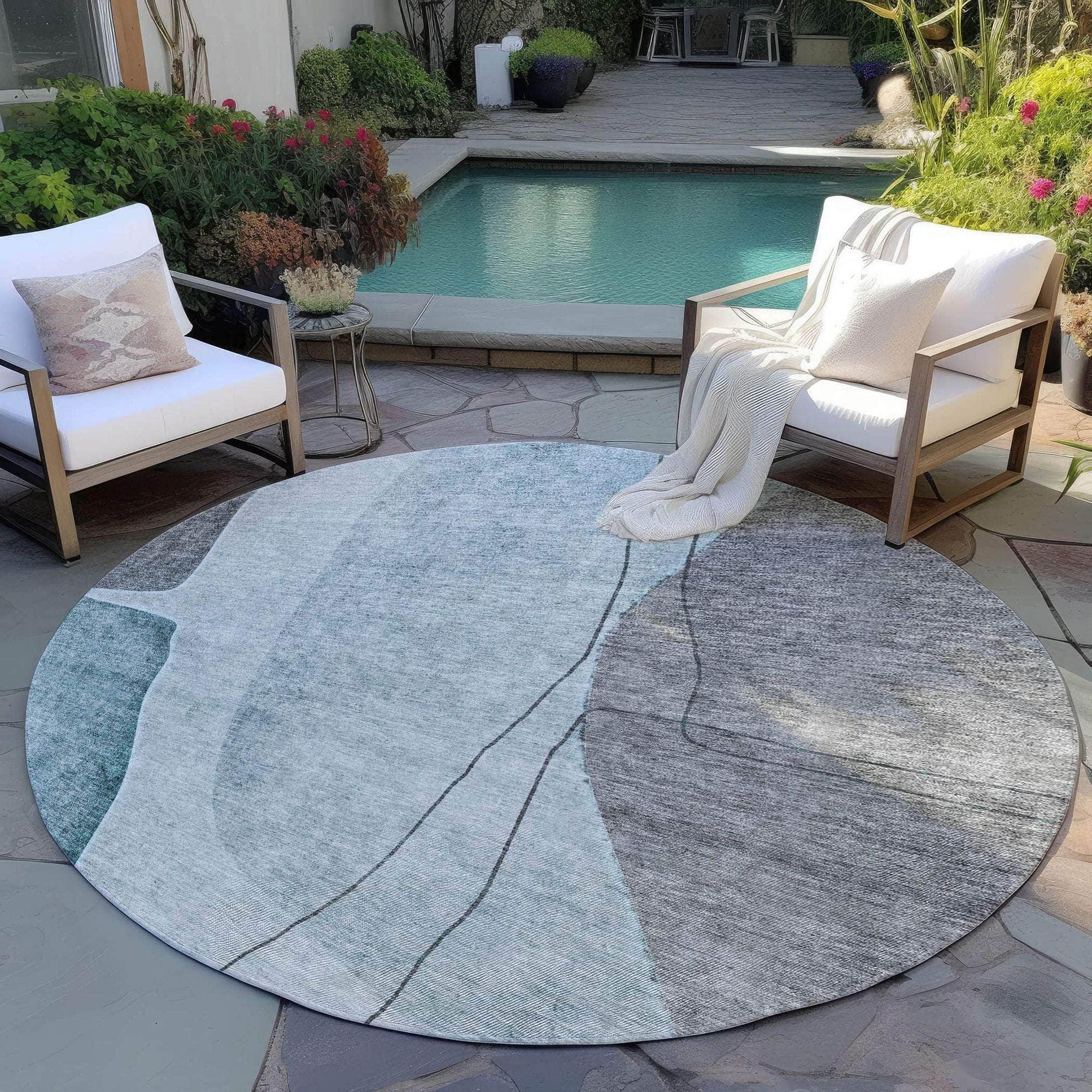 Machine Washable Teal Rug - Indoor / Outdoor - Kids / Pet Friendly Modern Print Rug