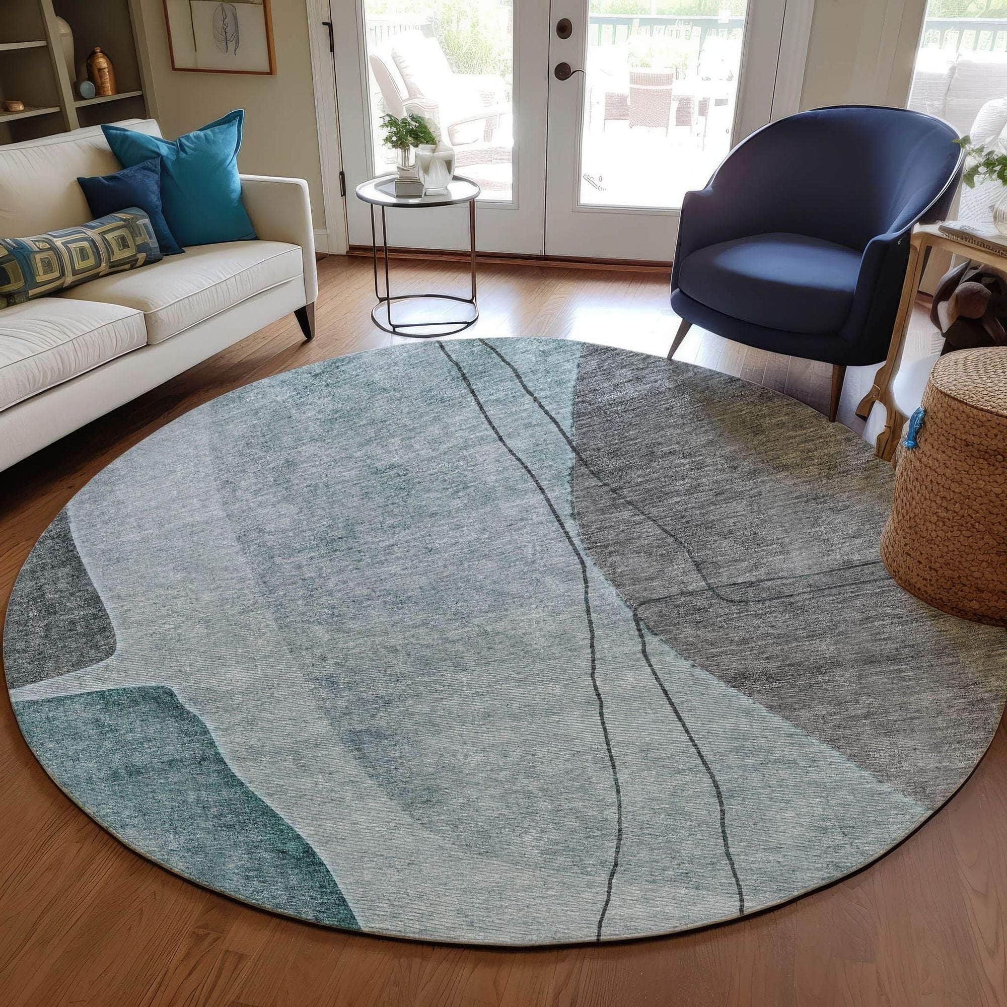 Machine Washable Teal Rug - Indoor / Outdoor - Kids / Pet Friendly Modern Print Rug