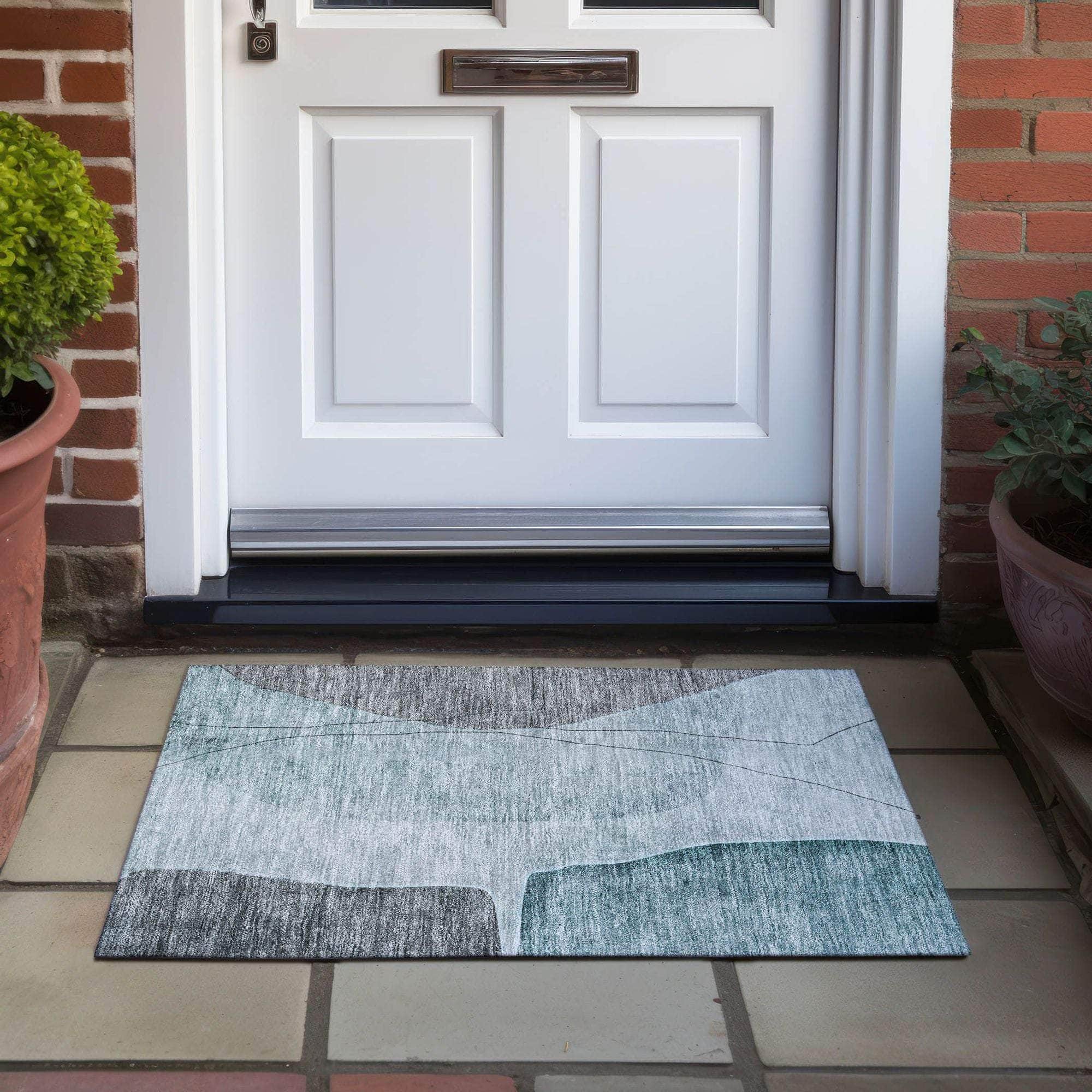 Machine Washable Teal Rug - Indoor / Outdoor - Kids / Pet Friendly Modern Print Rug