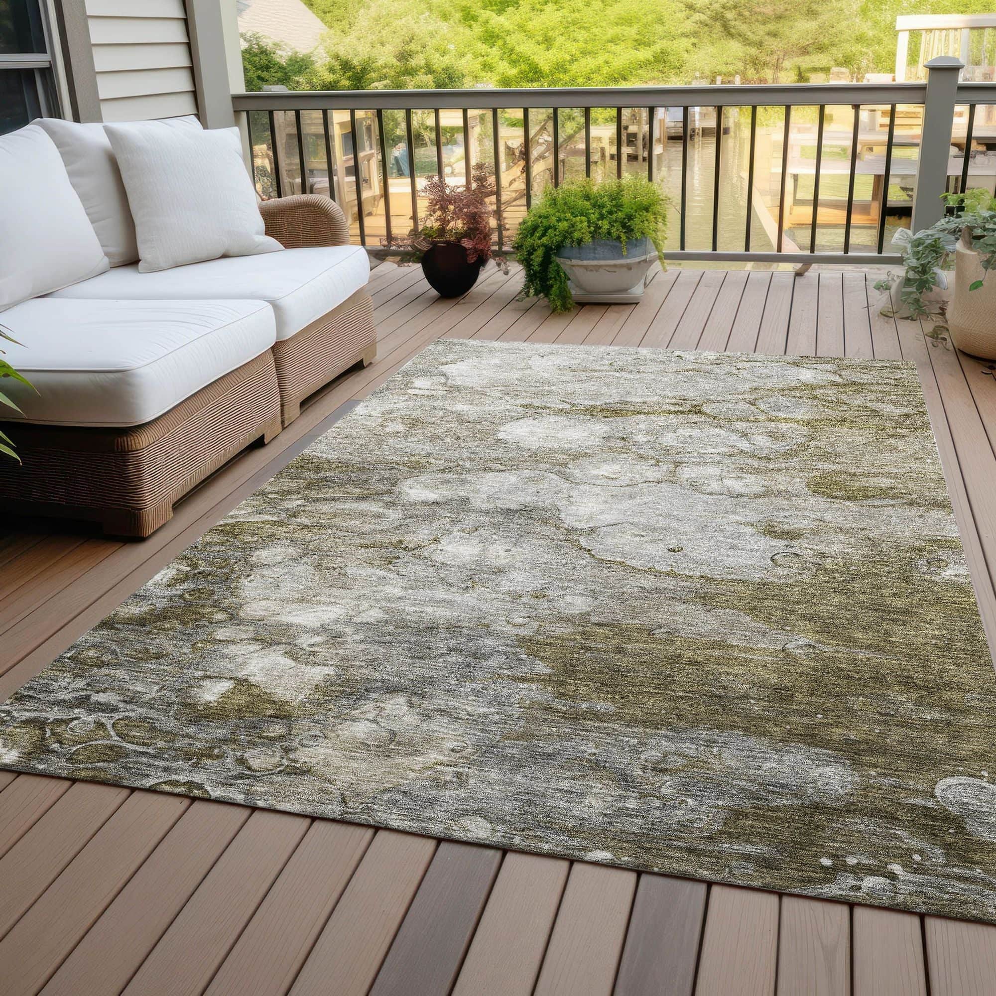Machine Washable Brown Rug - Indoor / Outdoor - Kids / Pet Friendly Abstract Print Rug