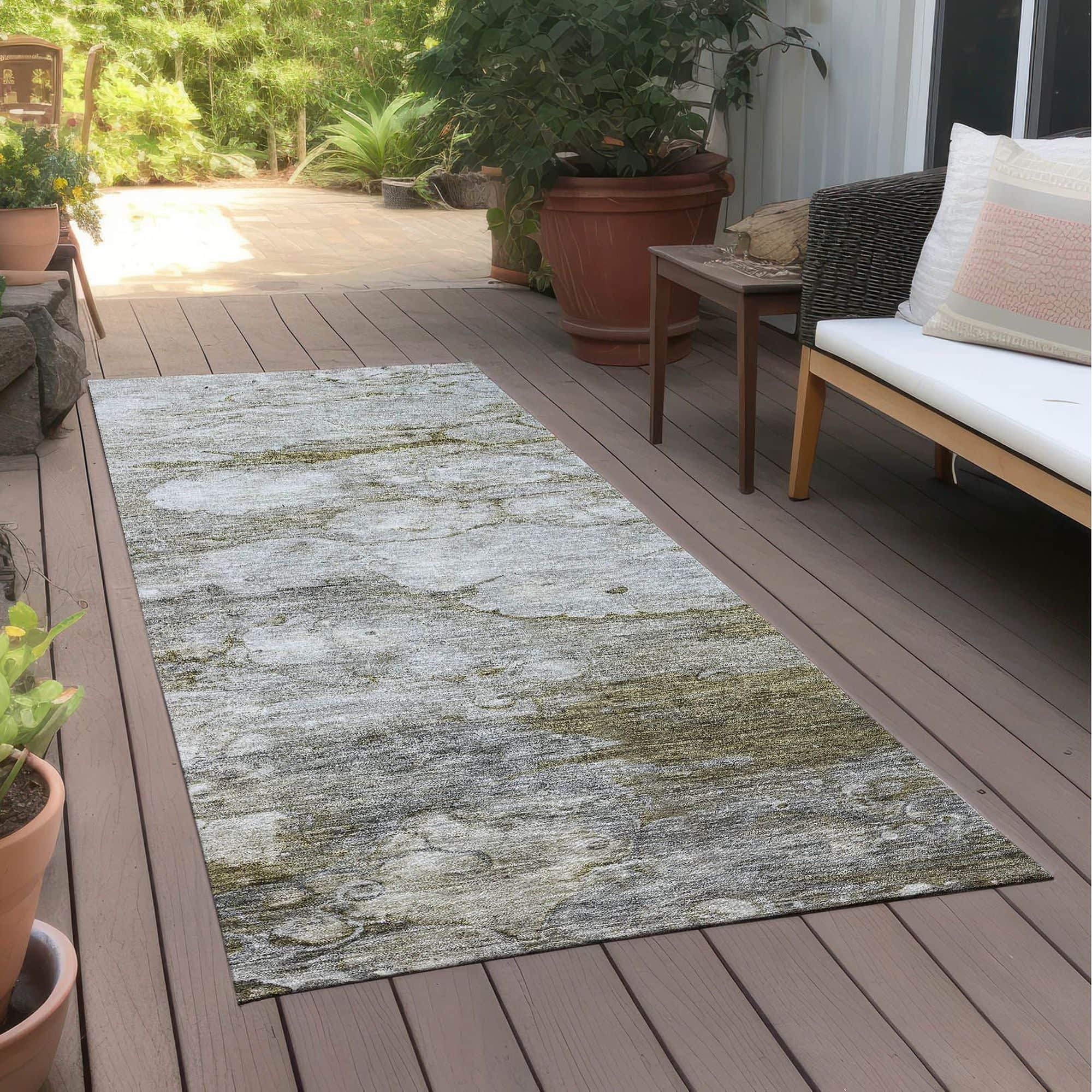 Machine Washable Brown Rug - Indoor / Outdoor - Kids / Pet Friendly Abstract Print Rug