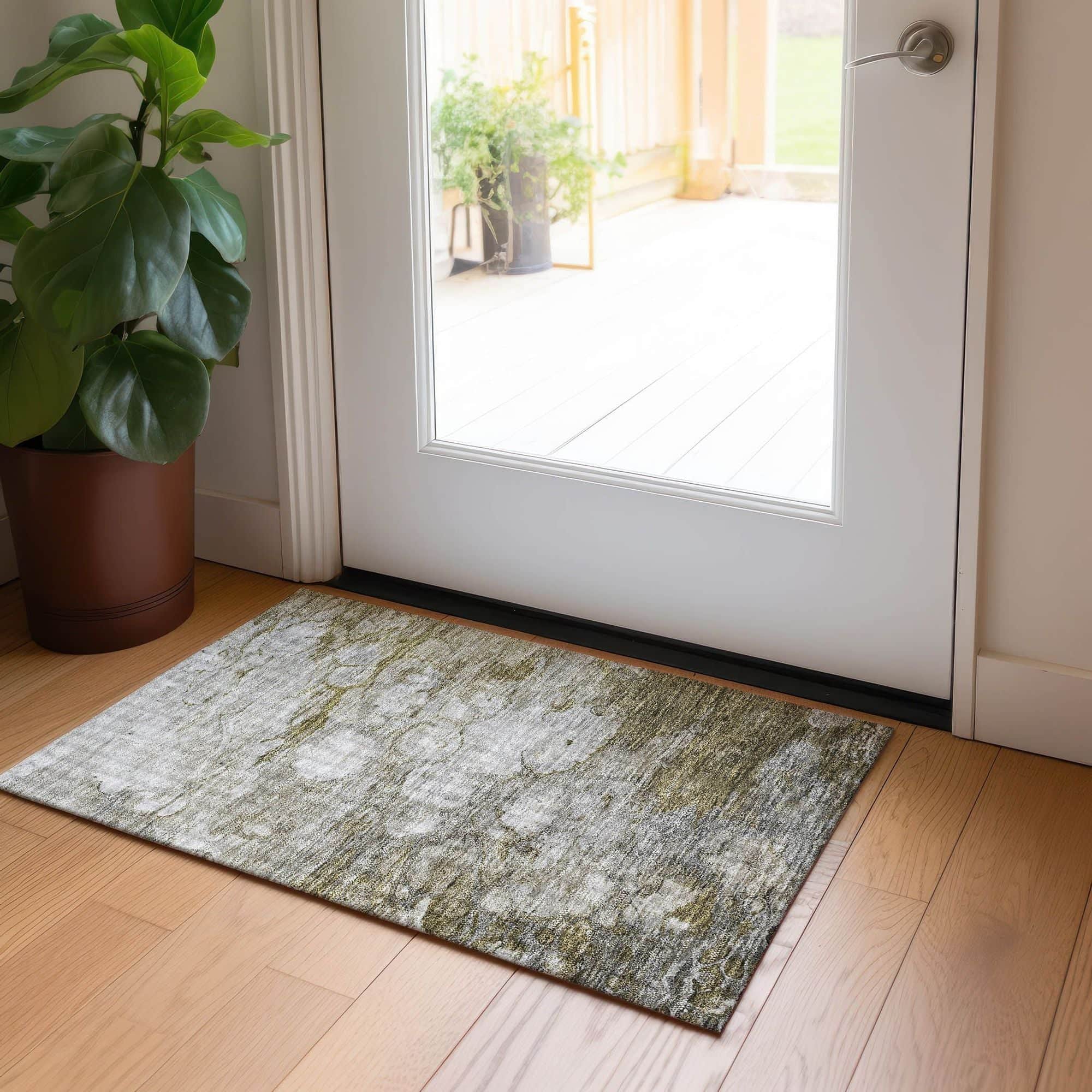 Machine Washable Brown Rug - Indoor / Outdoor - Kids / Pet Friendly Abstract Print Rug