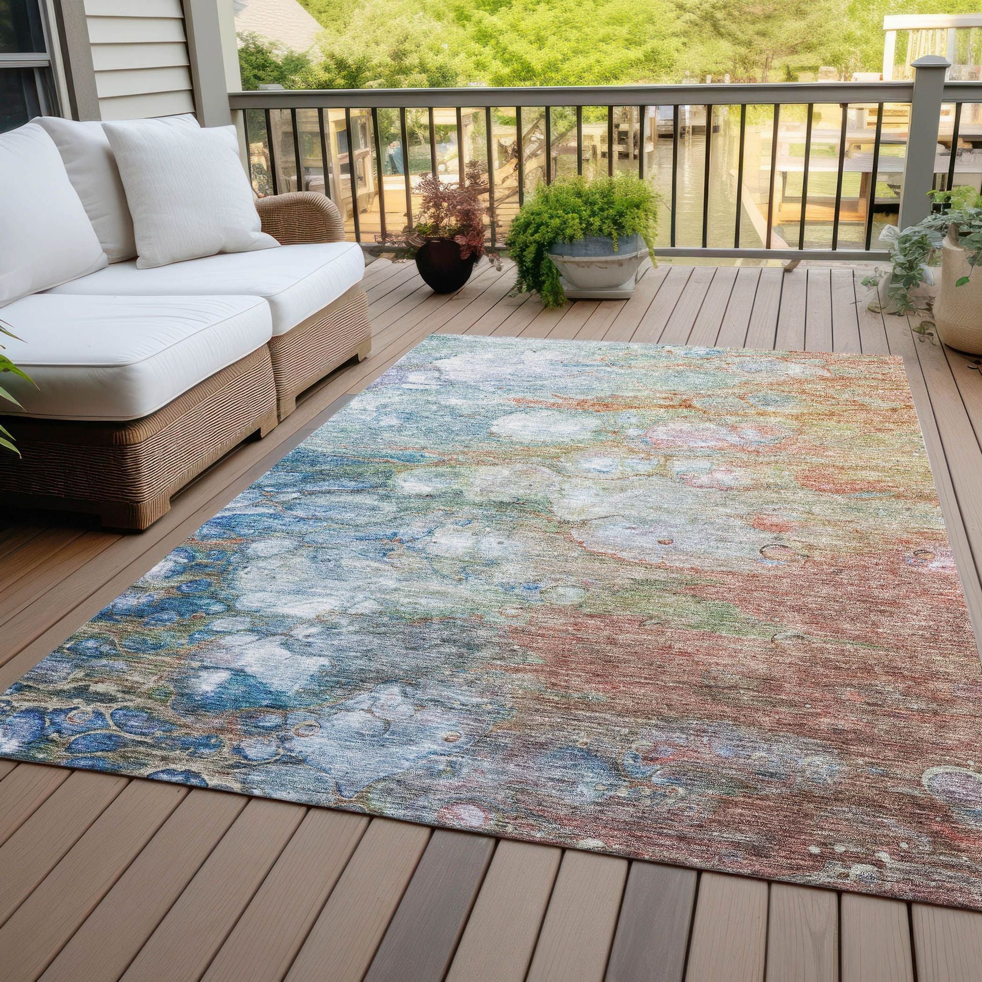 Machine Washable Coral Orange Rug - Indoor / Outdoor - Kids / Pet Friendly Abstract Print Rug