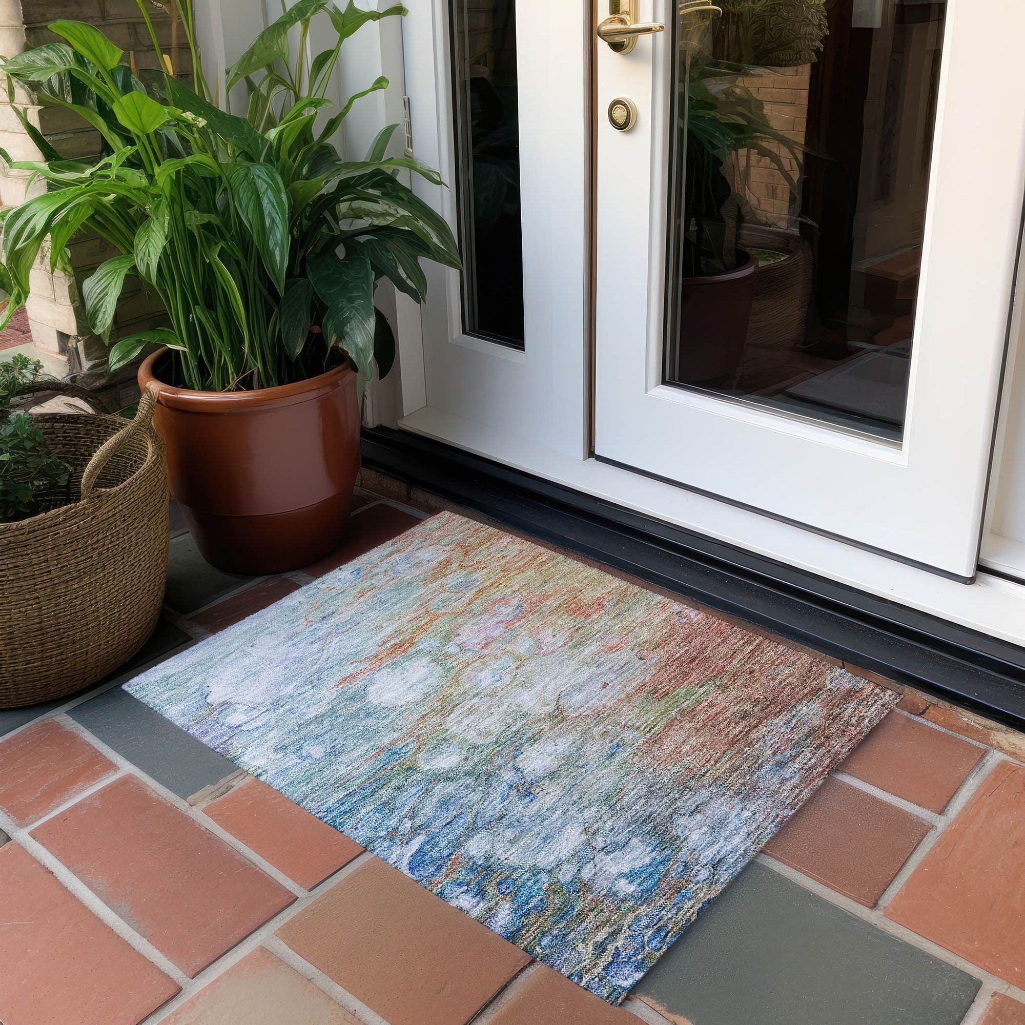 Machine Washable Coral Orange Rug - Indoor / Outdoor - Kids / Pet Friendly Abstract Print Rug