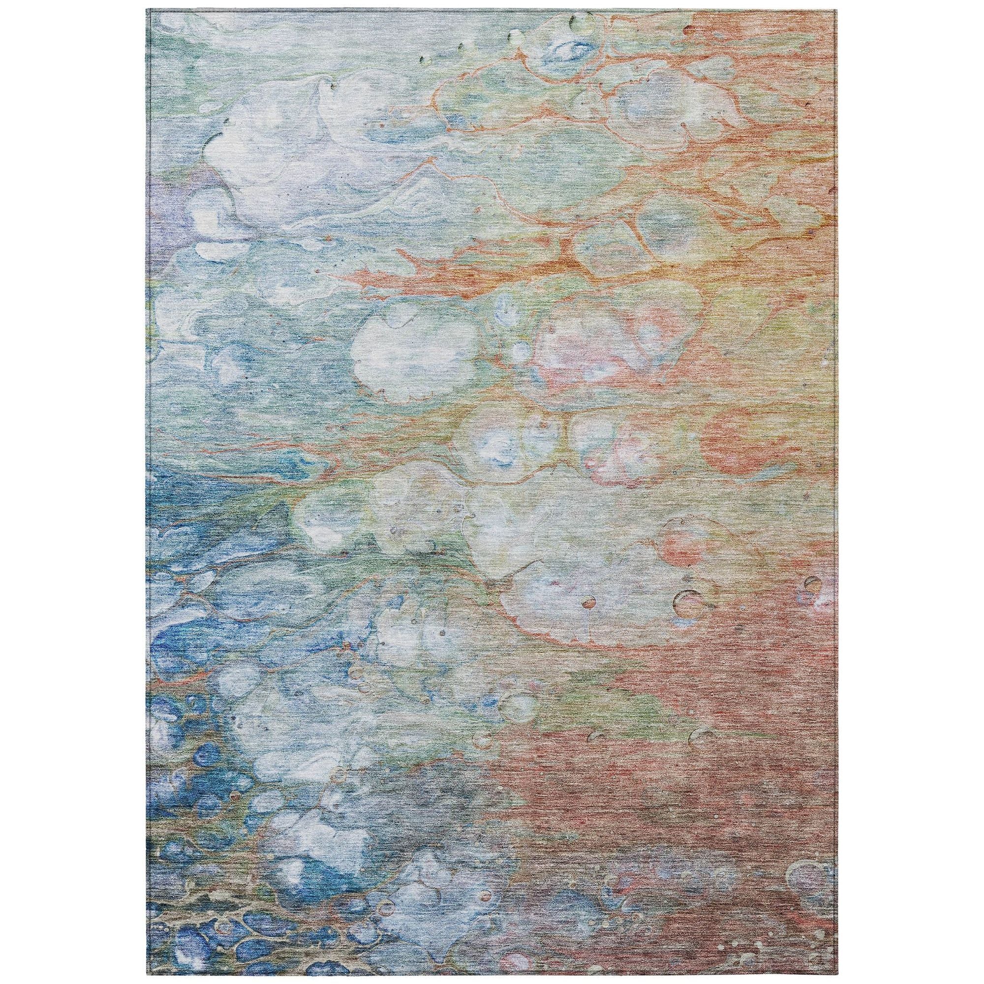 Machine Washable Coral Orange Rug - Indoor / Outdoor - Kids / Pet Friendly Abstract Print Rug