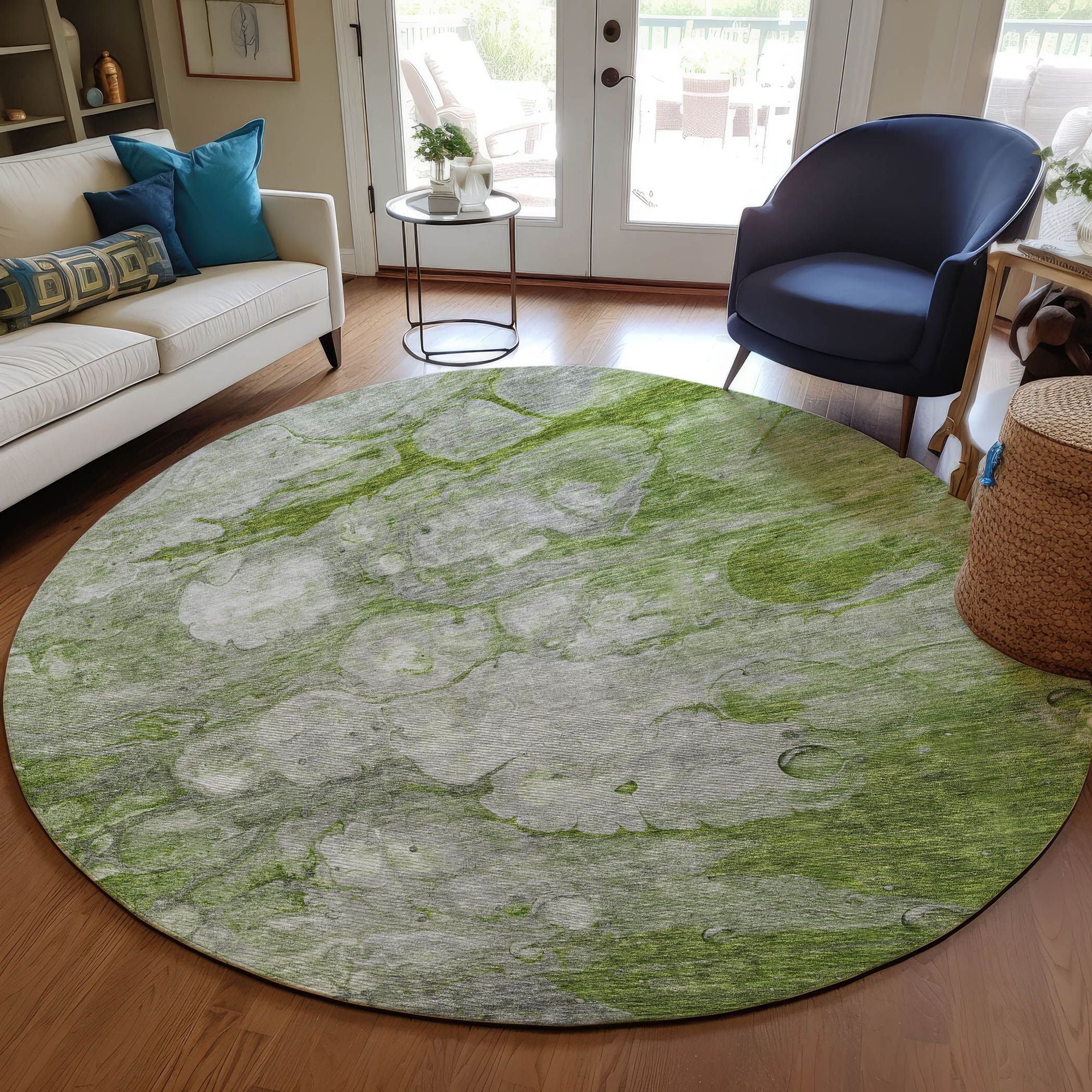 Machine Washable Olive Green Rug - Indoor / Outdoor - Kids / Pet Friendly Abstract Print Rug