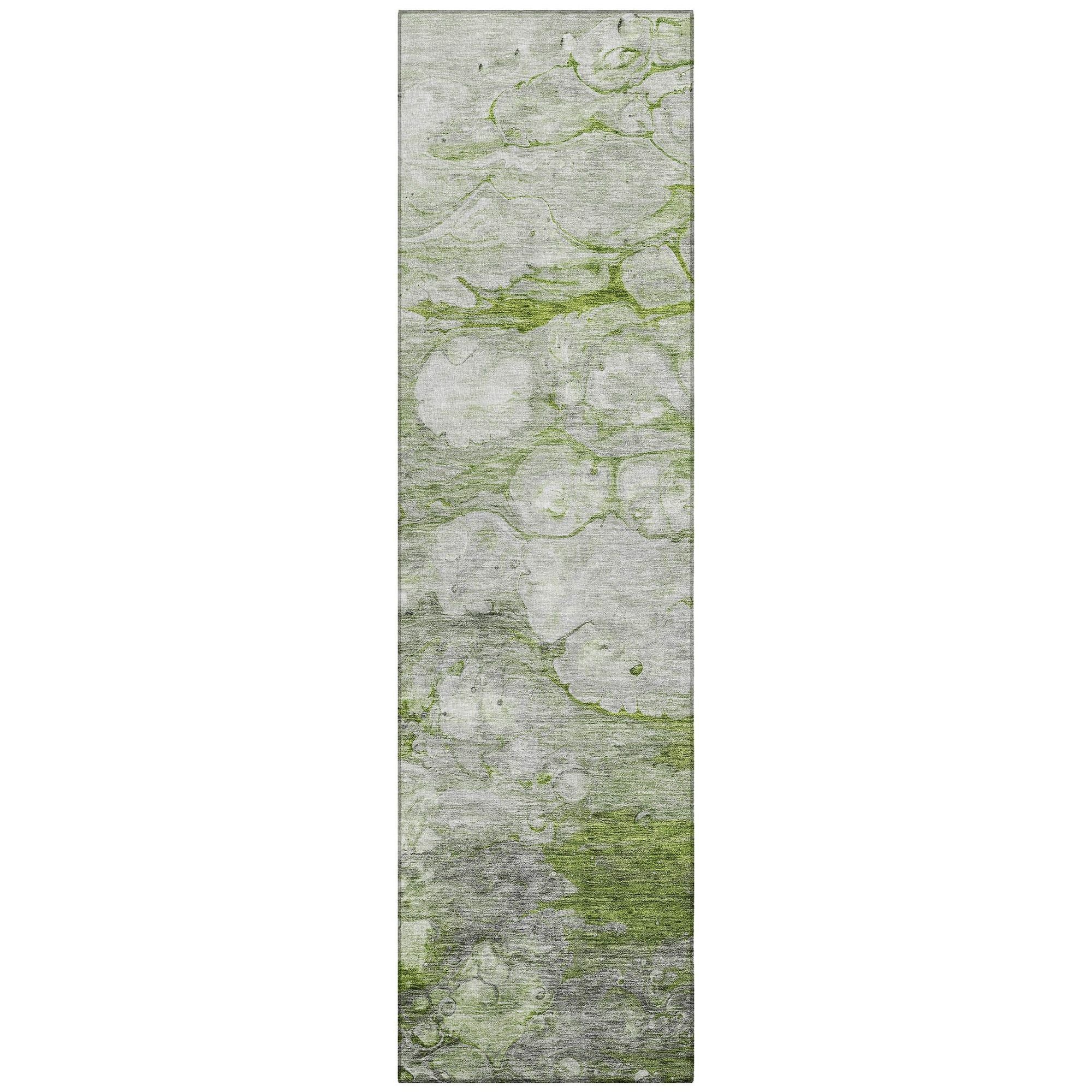 Machine Washable Olive Green Rug - Indoor / Outdoor - Kids / Pet Friendly Abstract Print Rug