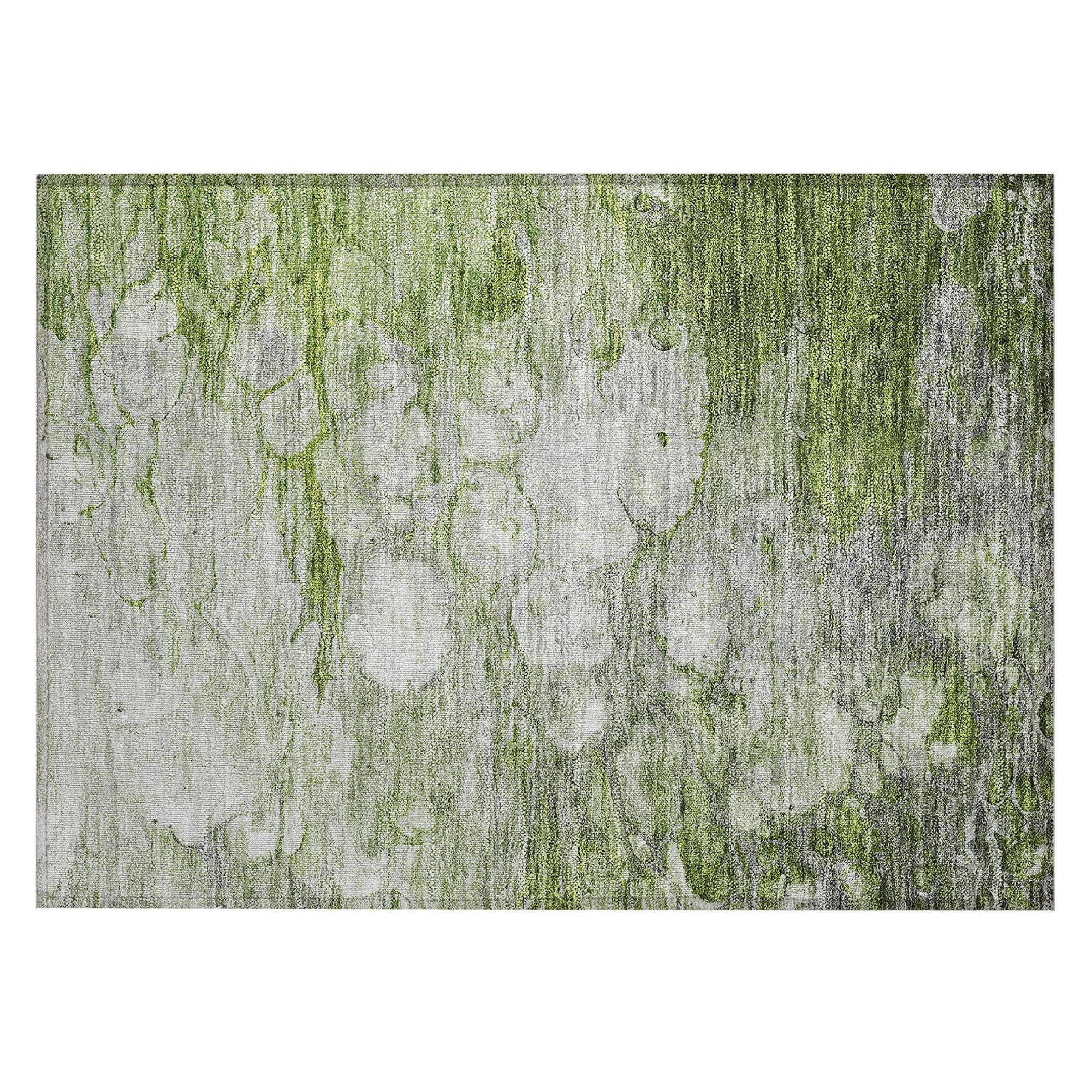 Machine Washable Olive Green Rug - Indoor / Outdoor - Kids / Pet Friendly Abstract Print Rug