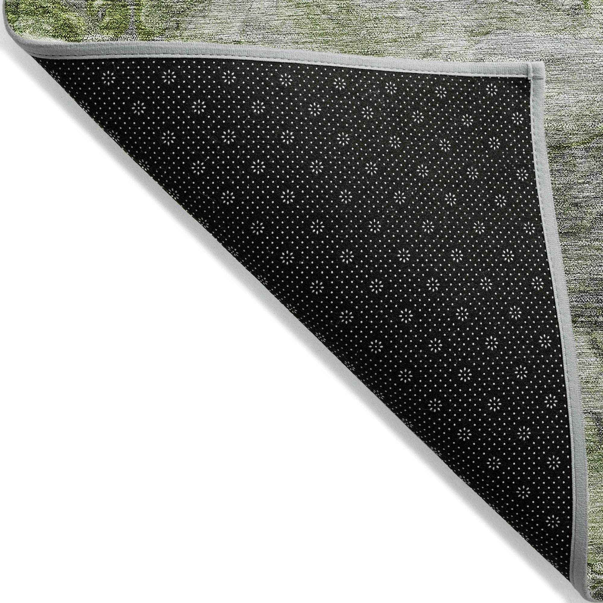 Machine Washable Olive Green Rug - Indoor / Outdoor - Kids / Pet Friendly Abstract Print Rug