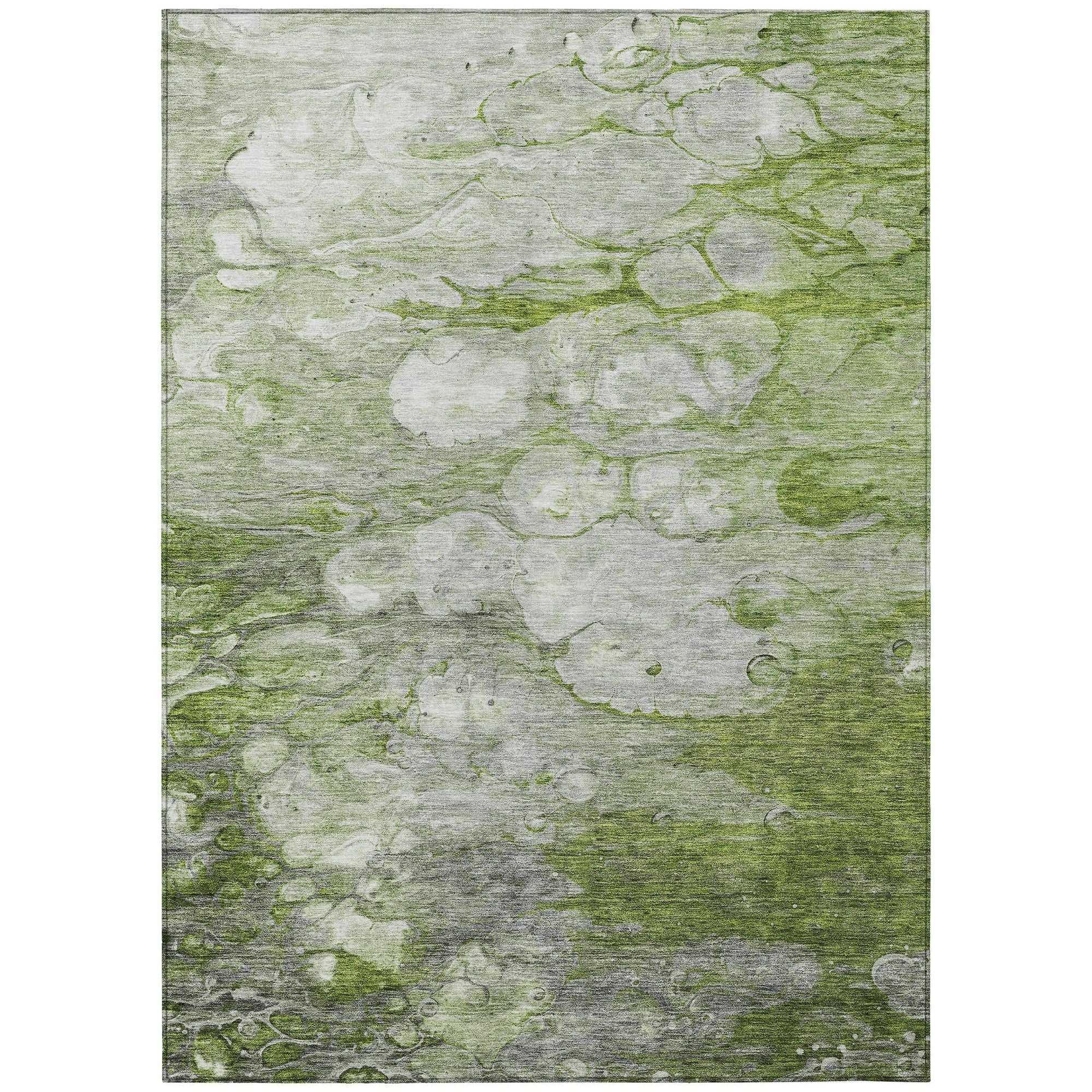 Machine Washable Olive Green Rug - Indoor / Outdoor - Kids / Pet Friendly Abstract Print Rug