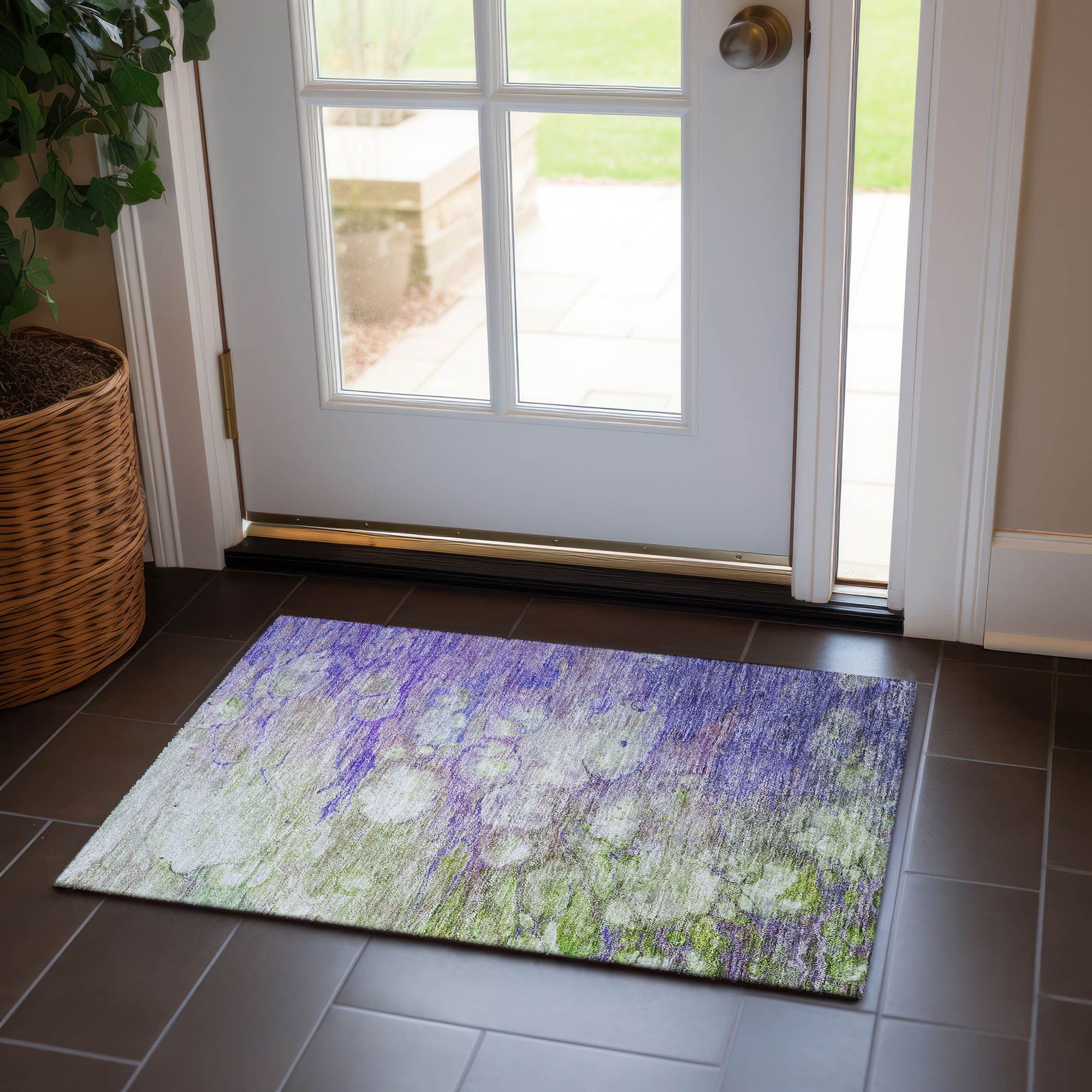 Machine Washable Purple Rug - Indoor / Outdoor - Kids / Pet Friendly Abstract Print Rug