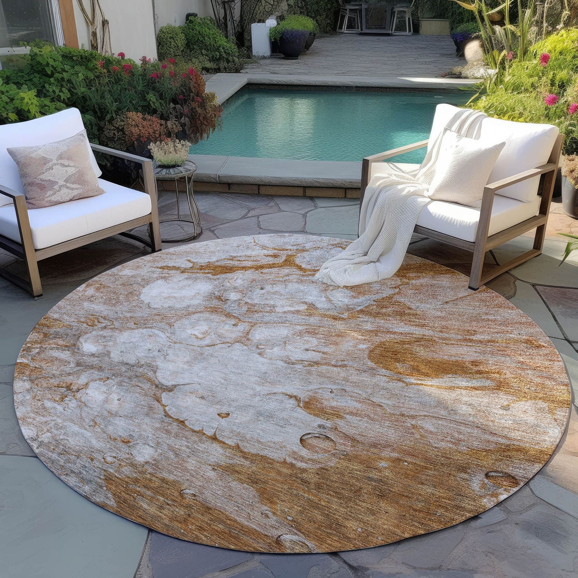 Machine Washable Terracotta Orange Rug - Indoor / Outdoor - Kids / Pet Friendly Abstract Print Rug