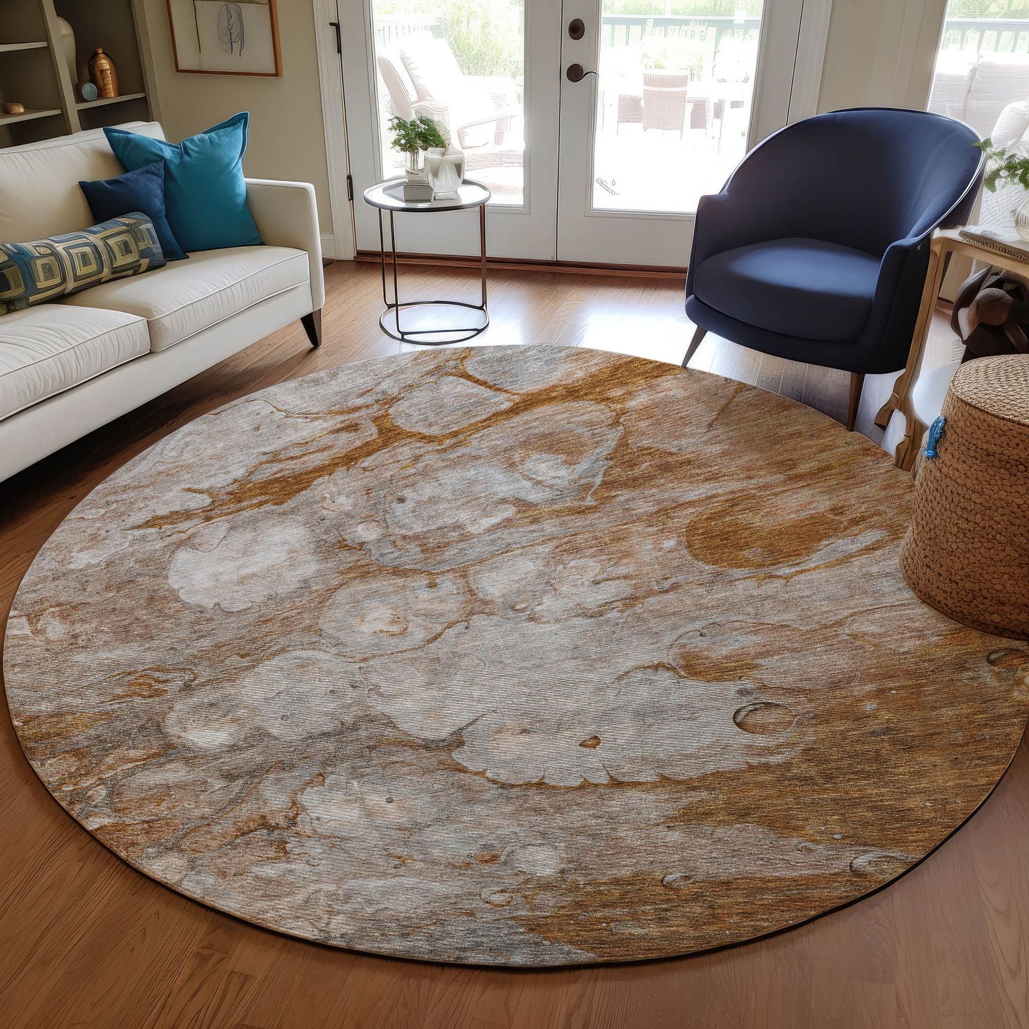 Machine Washable Terracotta Orange Rug - Indoor / Outdoor - Kids / Pet Friendly Abstract Print Rug