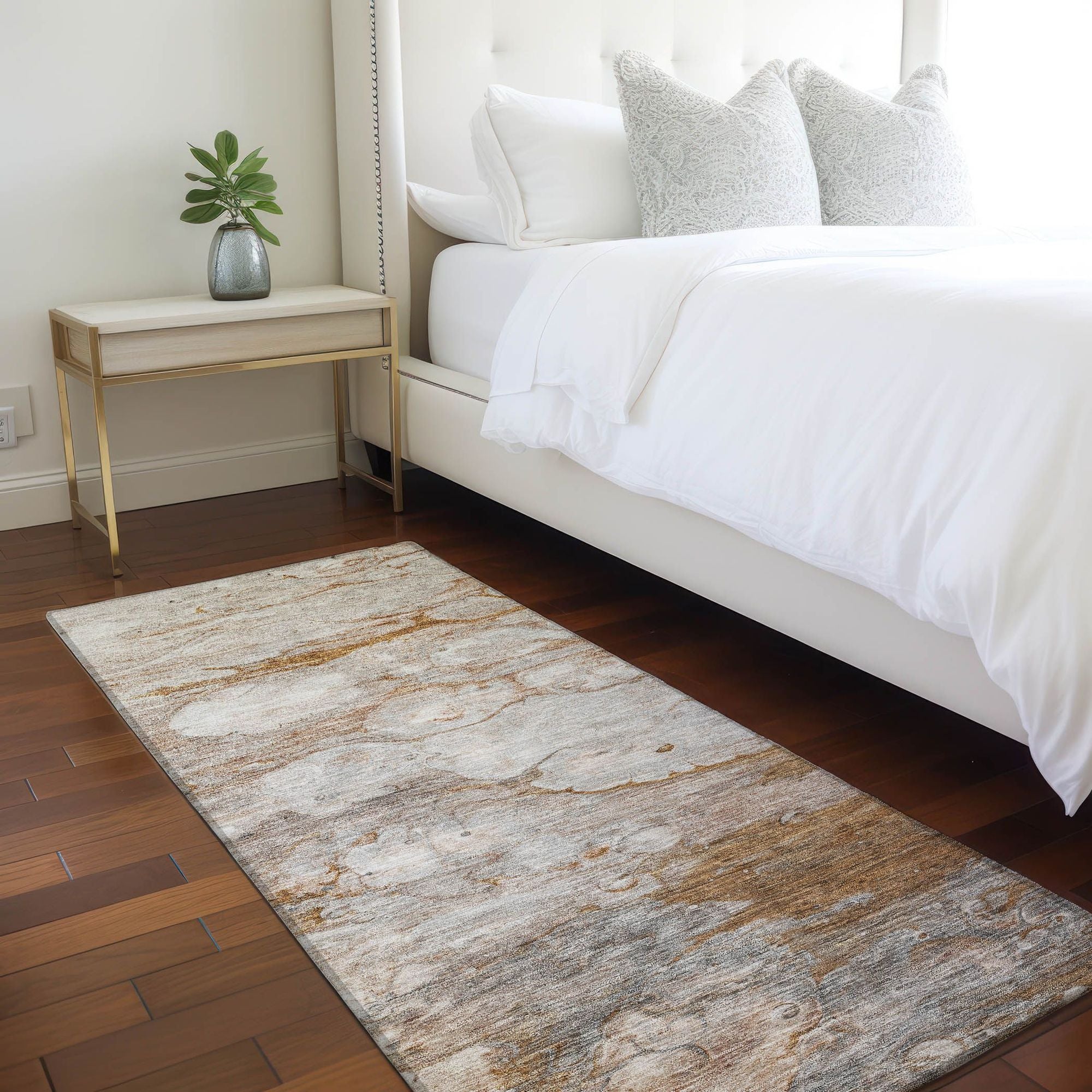 Machine Washable Terracotta Orange Rug - Indoor / Outdoor - Kids / Pet Friendly Abstract Print Rug