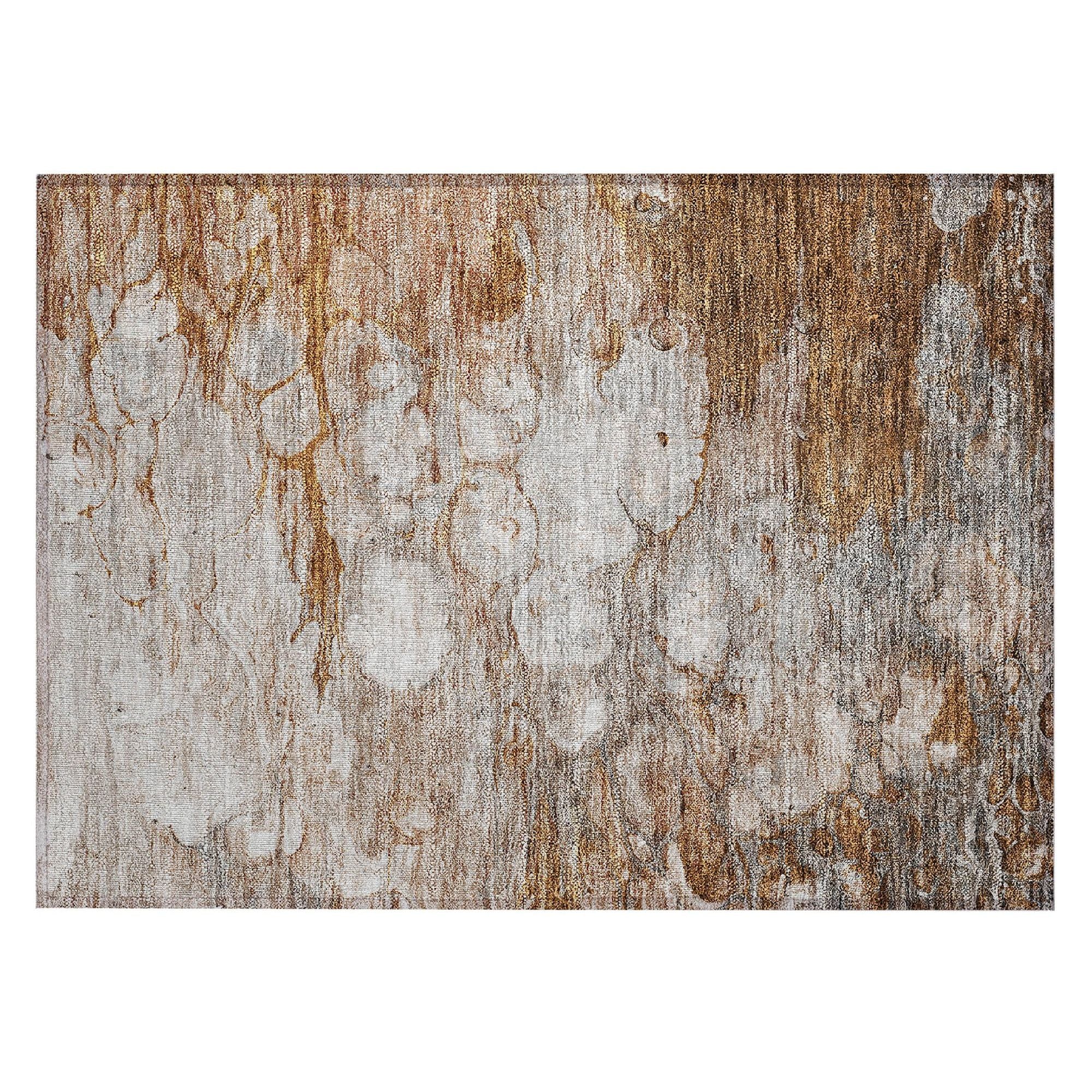 Machine Washable Terracotta Orange Rug - Indoor / Outdoor - Kids / Pet Friendly Abstract Print Rug