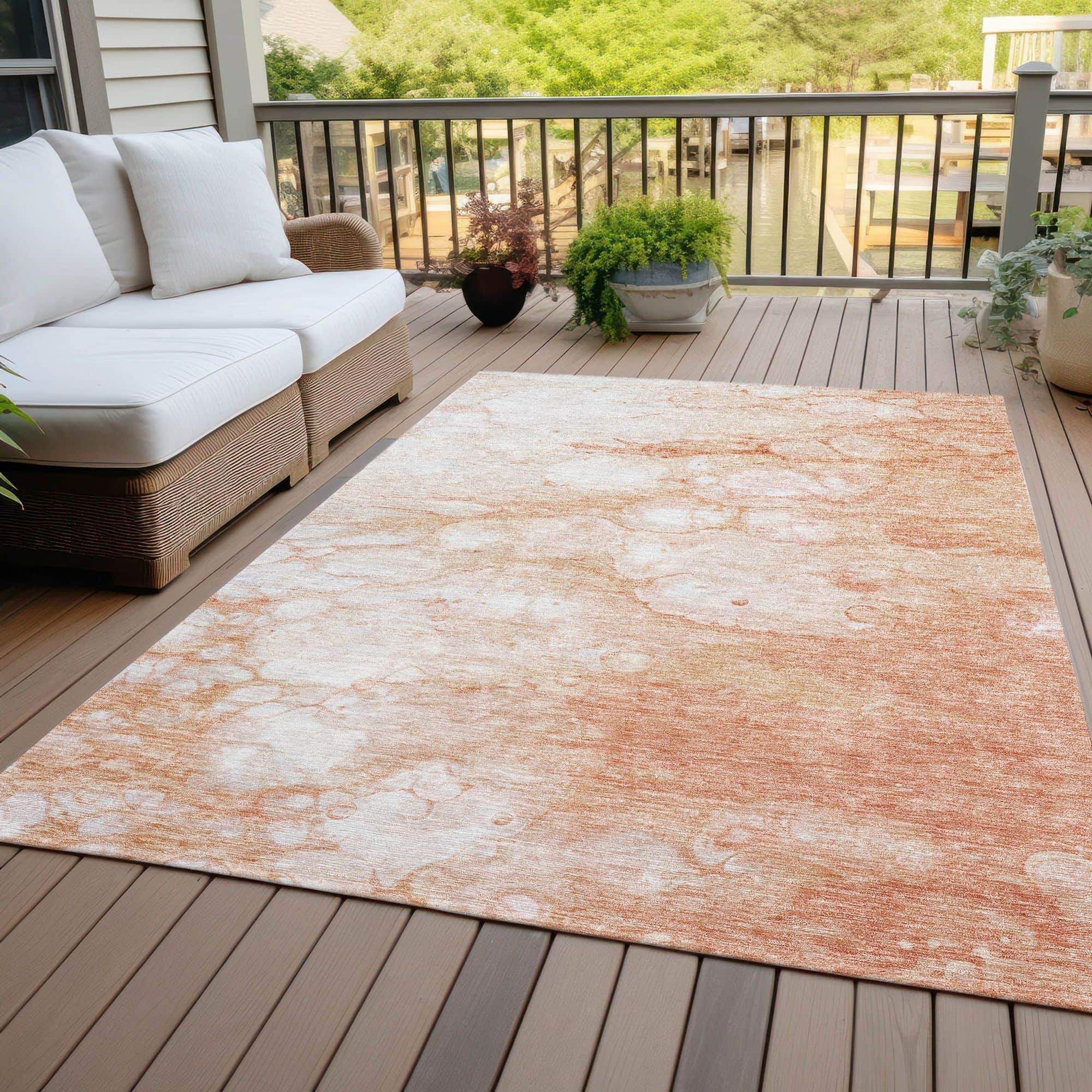 Machine Washable Coral Orange Rug - Indoor / Outdoor - Kids / Pet Friendly Abstract Print Rug
