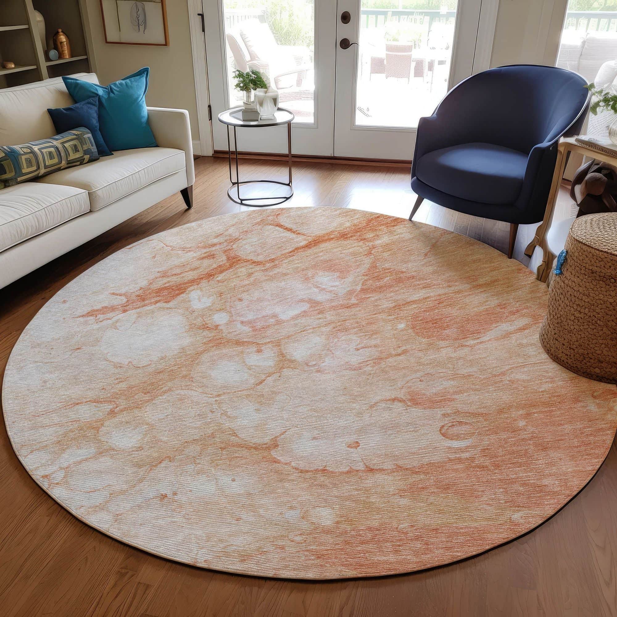 Machine Washable Coral Orange Rug - Indoor / Outdoor - Kids / Pet Friendly Abstract Print Rug