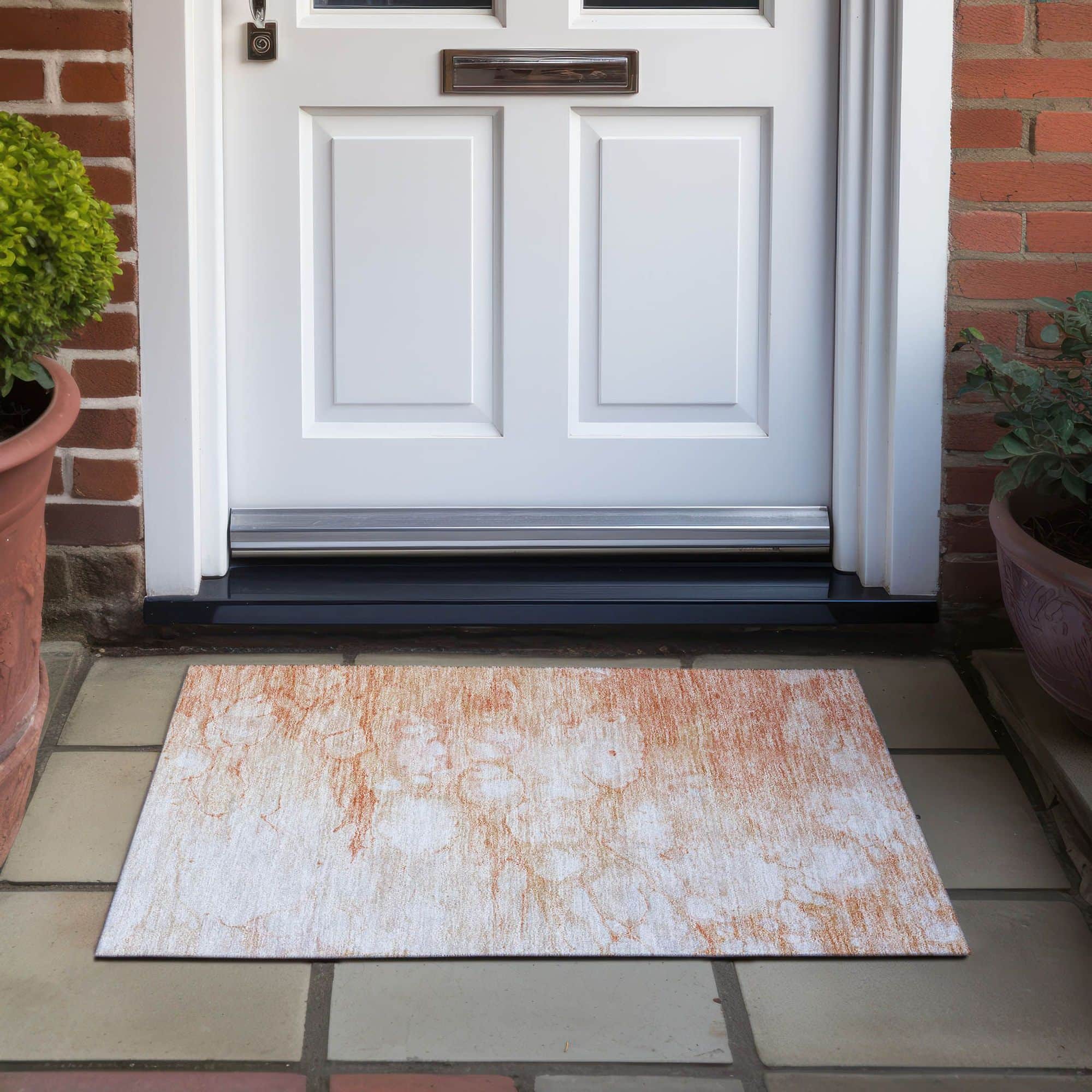 Machine Washable Coral Orange Rug - Indoor / Outdoor - Kids / Pet Friendly Abstract Print Rug