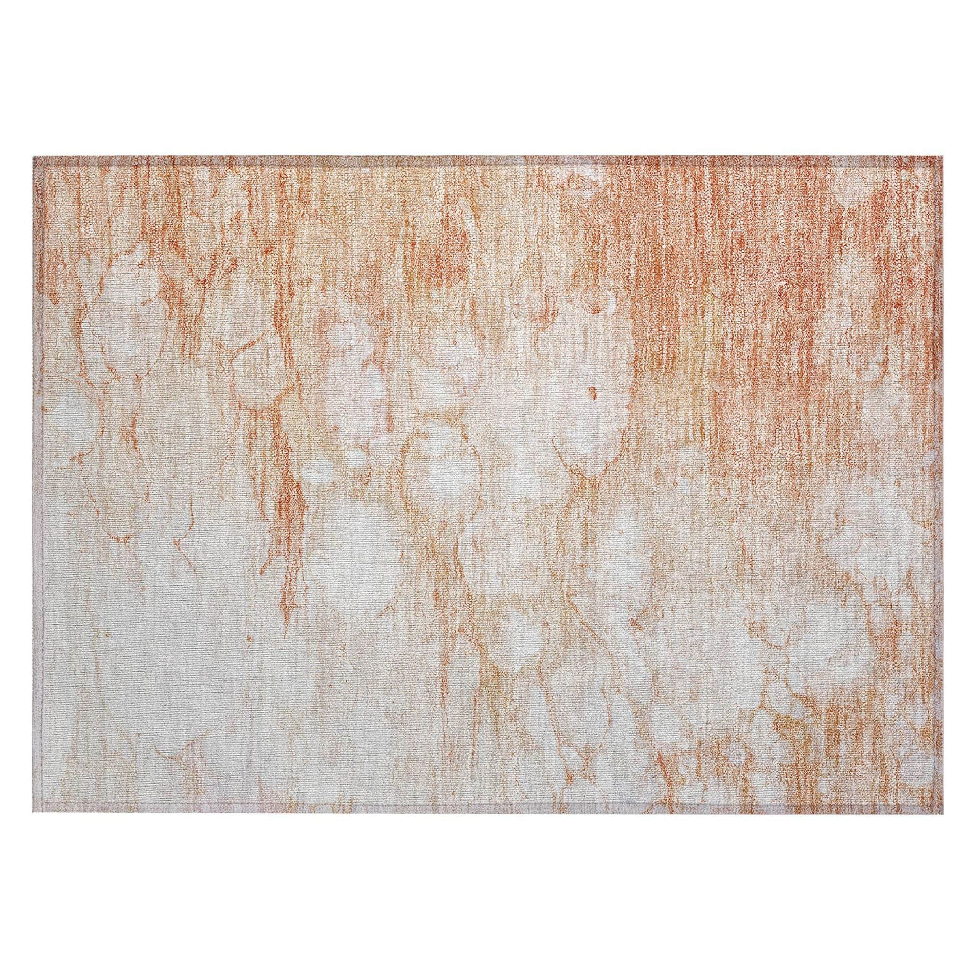 Machine Washable Coral Orange Rug - Indoor / Outdoor - Kids / Pet Friendly Abstract Print Rug