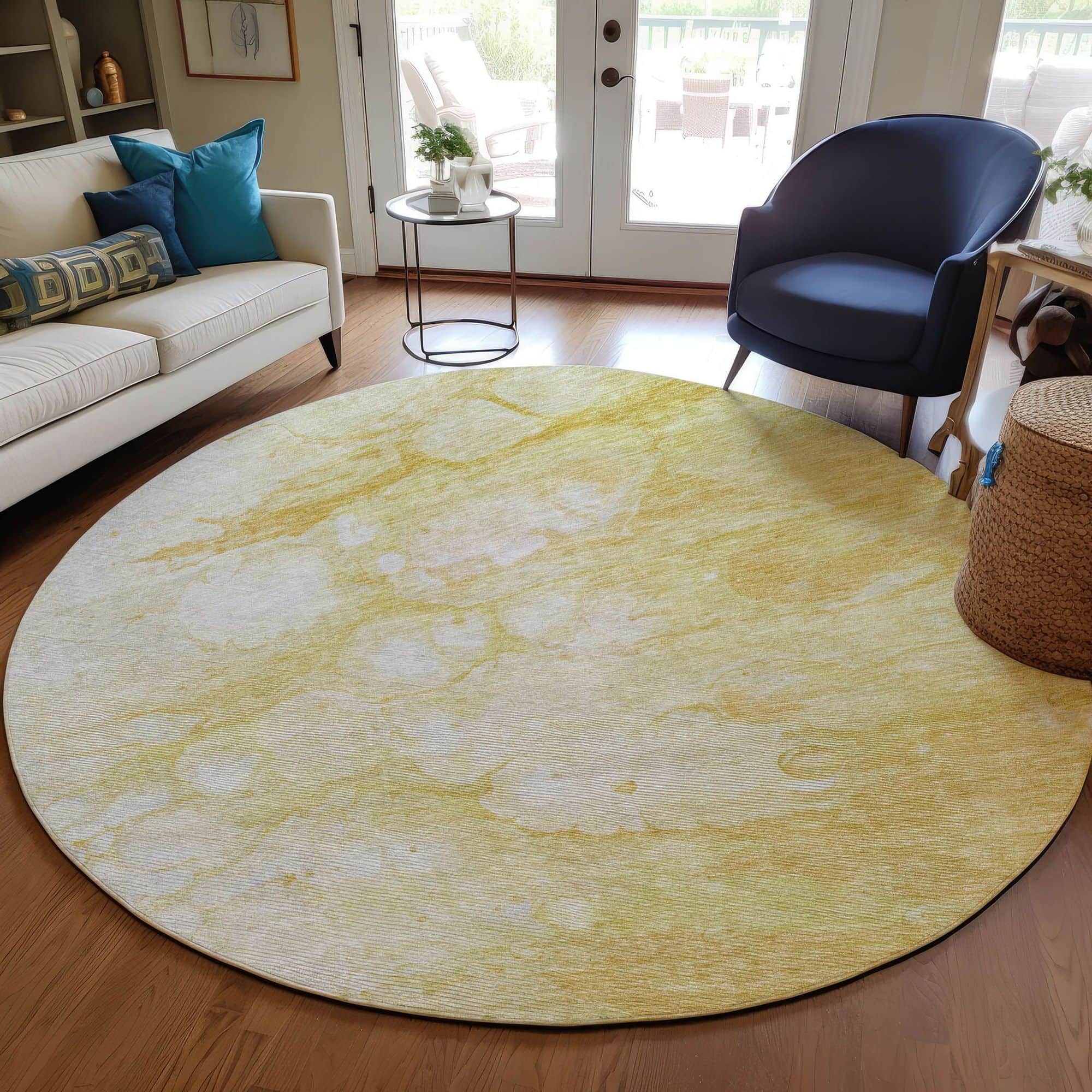 Machine Washable Gold Rug - Indoor / Outdoor - Kids / Pet Friendly Abstract Print Rug