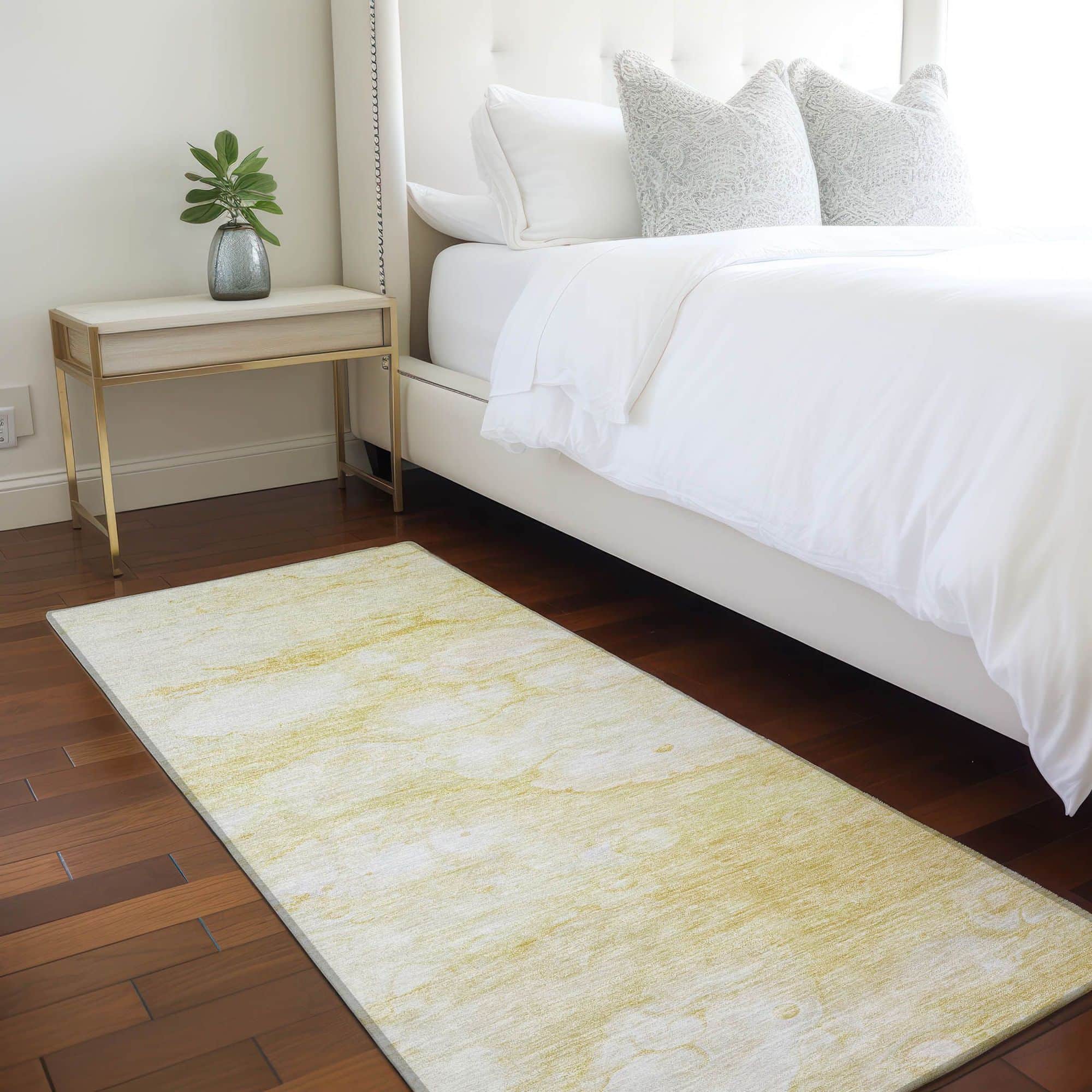 Machine Washable Gold Rug - Indoor / Outdoor - Kids / Pet Friendly Abstract Print Rug