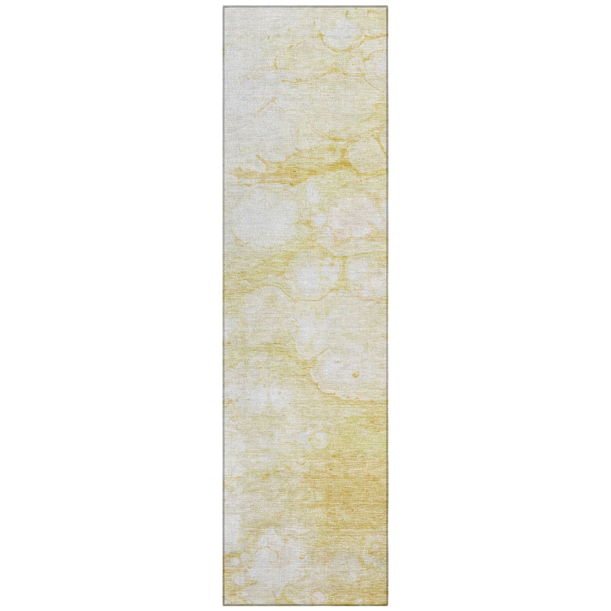 Machine Washable Gold Rug - Indoor / Outdoor - Kids / Pet Friendly Abstract Print Rug