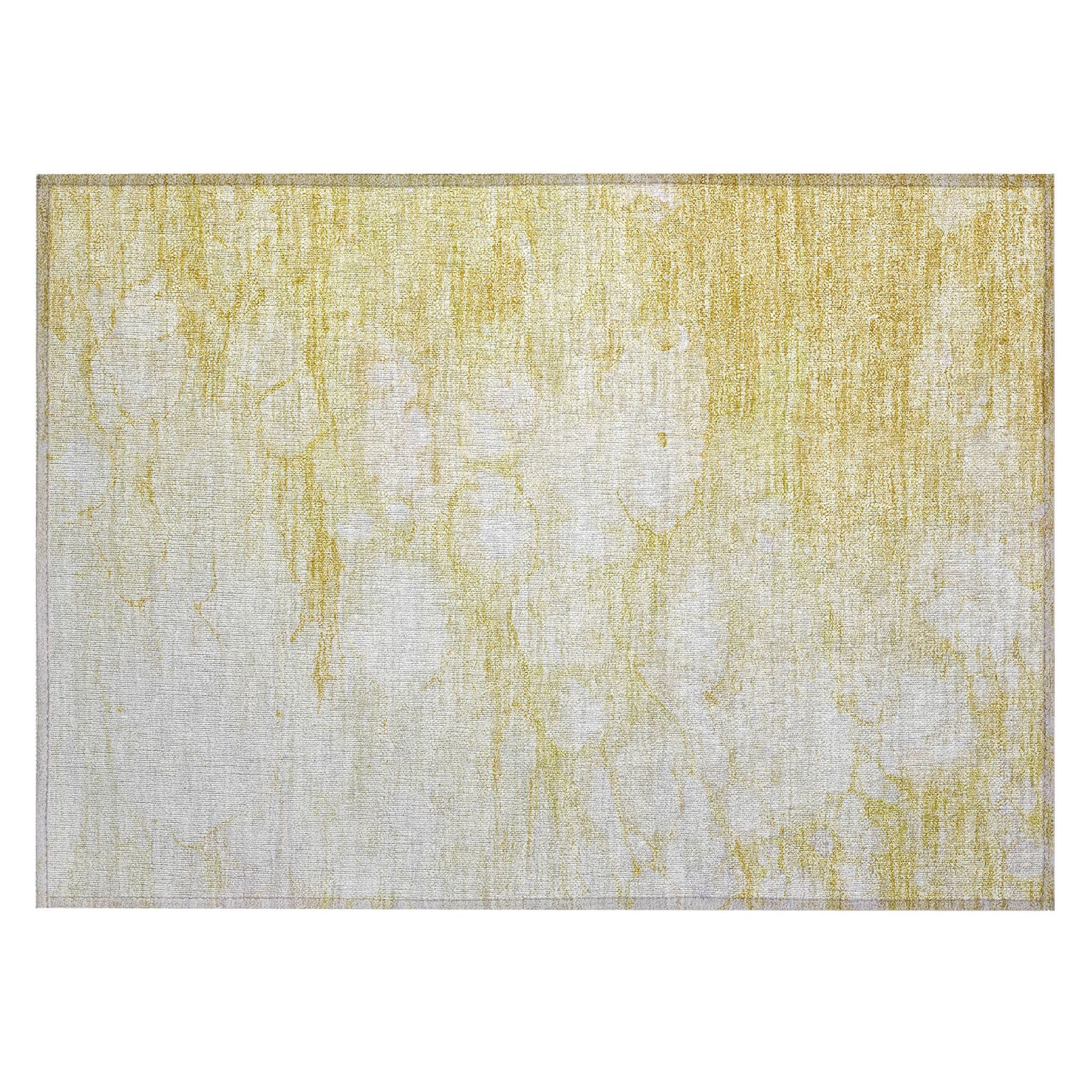 Machine Washable Gold Rug - Indoor / Outdoor - Kids / Pet Friendly Abstract Print Rug