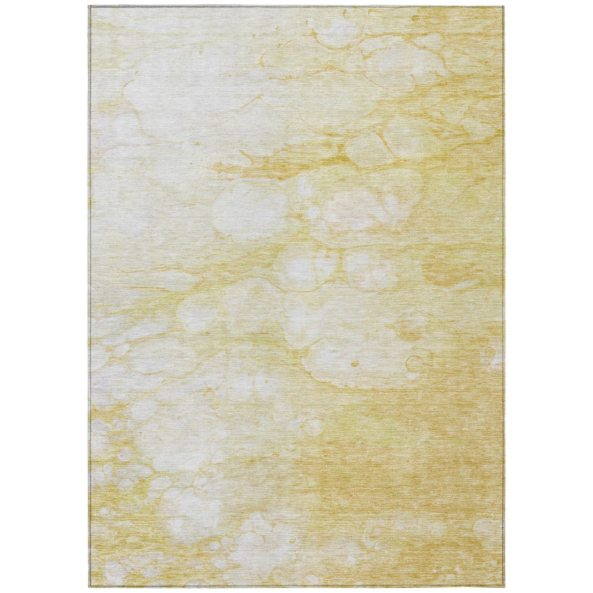 Machine Washable Gold Rug - Indoor / Outdoor - Kids / Pet Friendly Abstract Print Rug