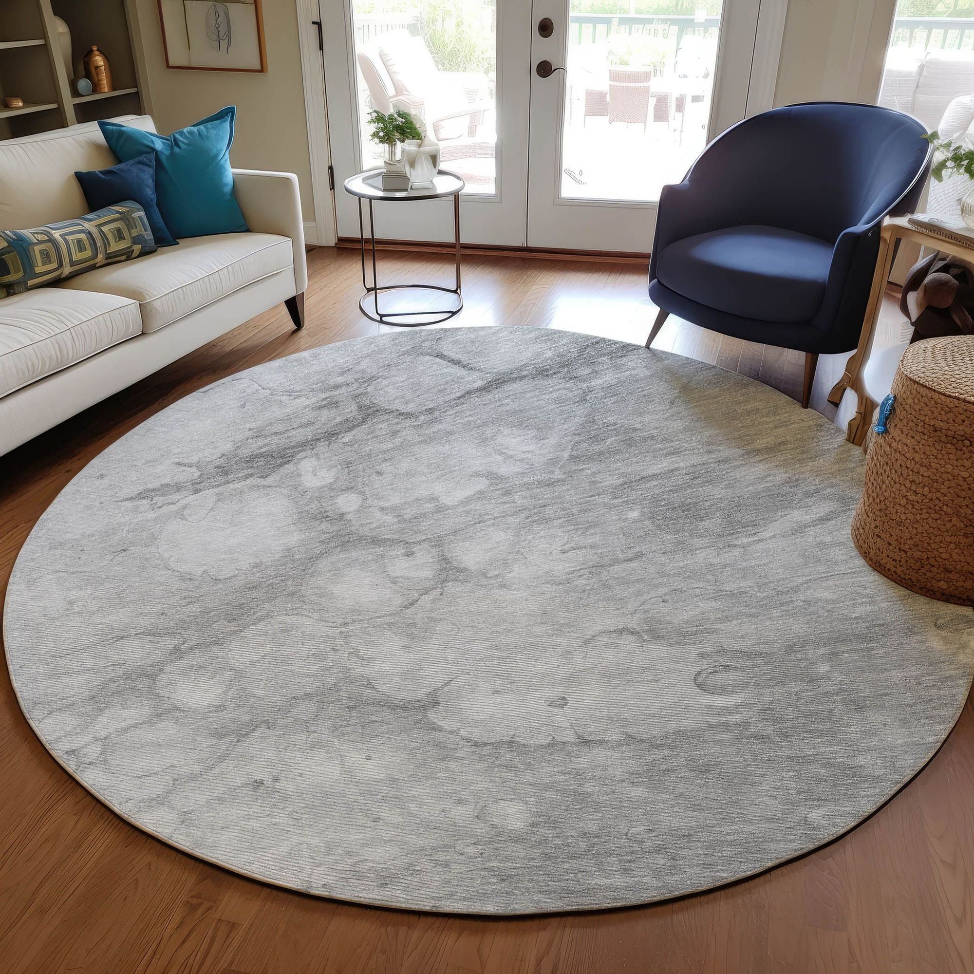 Machine Washable Silver Gray Rug - Indoor / Outdoor - Kids / Pet Friendly Abstract Print Rug