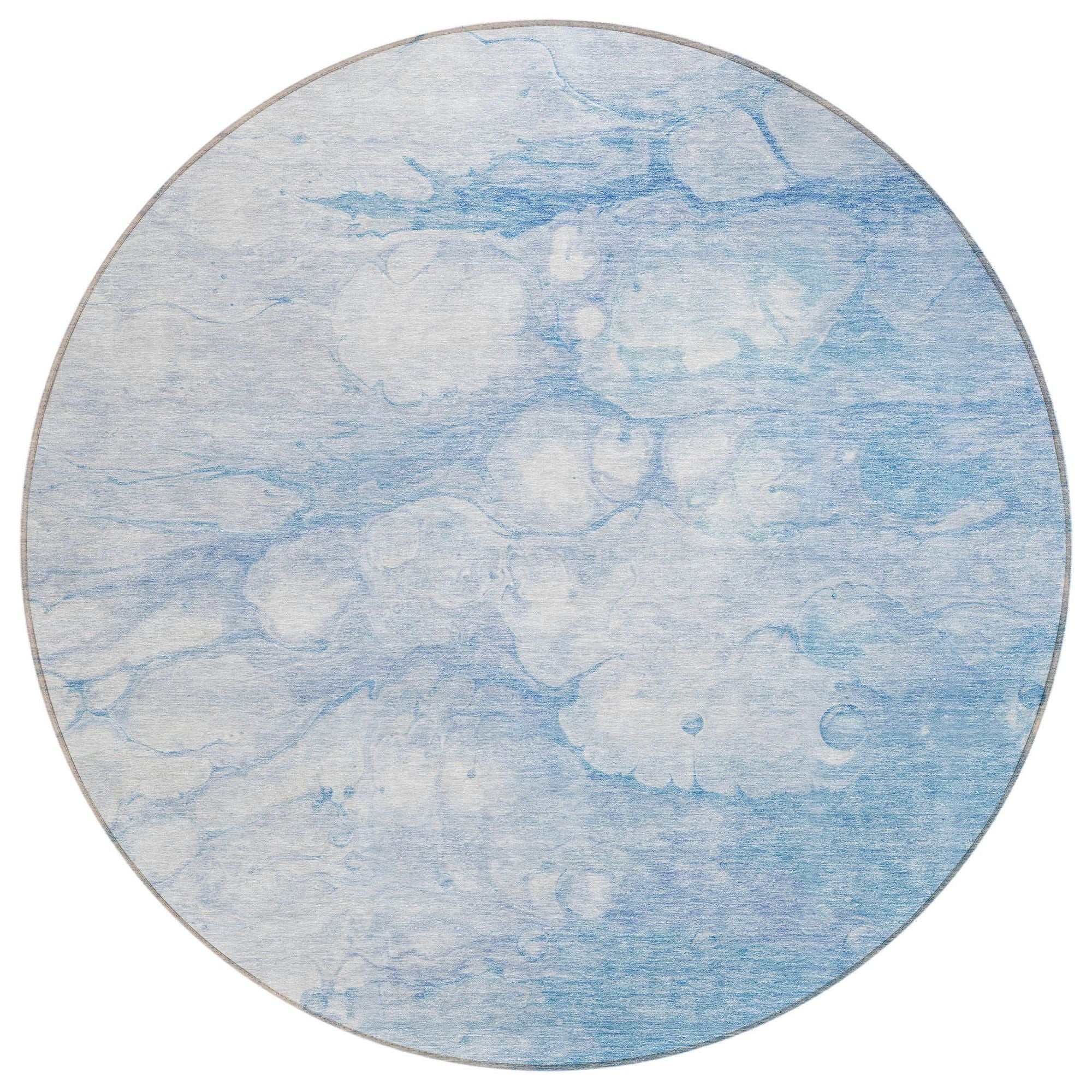 Machine Washable Sky Blue Rug - Indoor / Outdoor - Kids / Pet Friendly Abstract Print Rug
