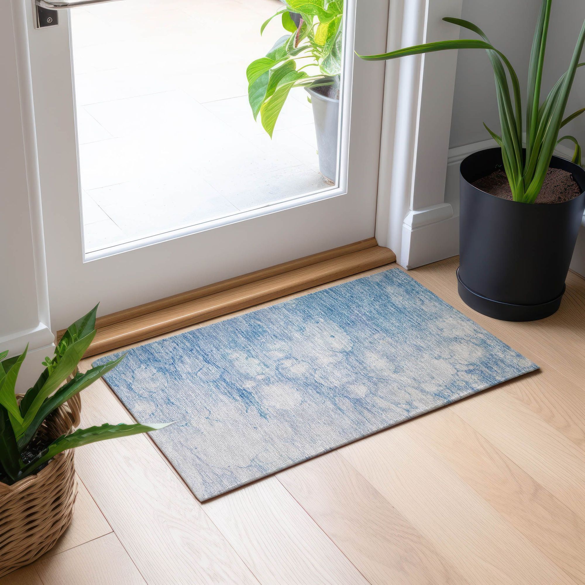 Machine Washable Sky Blue Rug - Indoor / Outdoor - Kids / Pet Friendly Abstract Print Rug