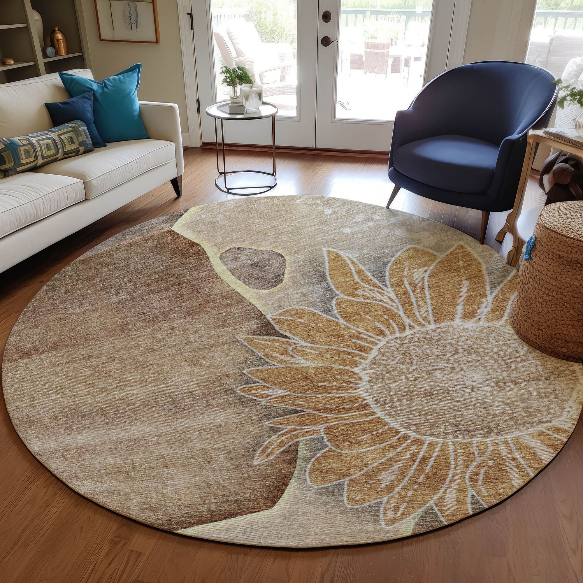 Machine Washable Brown Rug - Indoor / Outdoor - Kids / Pet Friendly Floral Print Rug