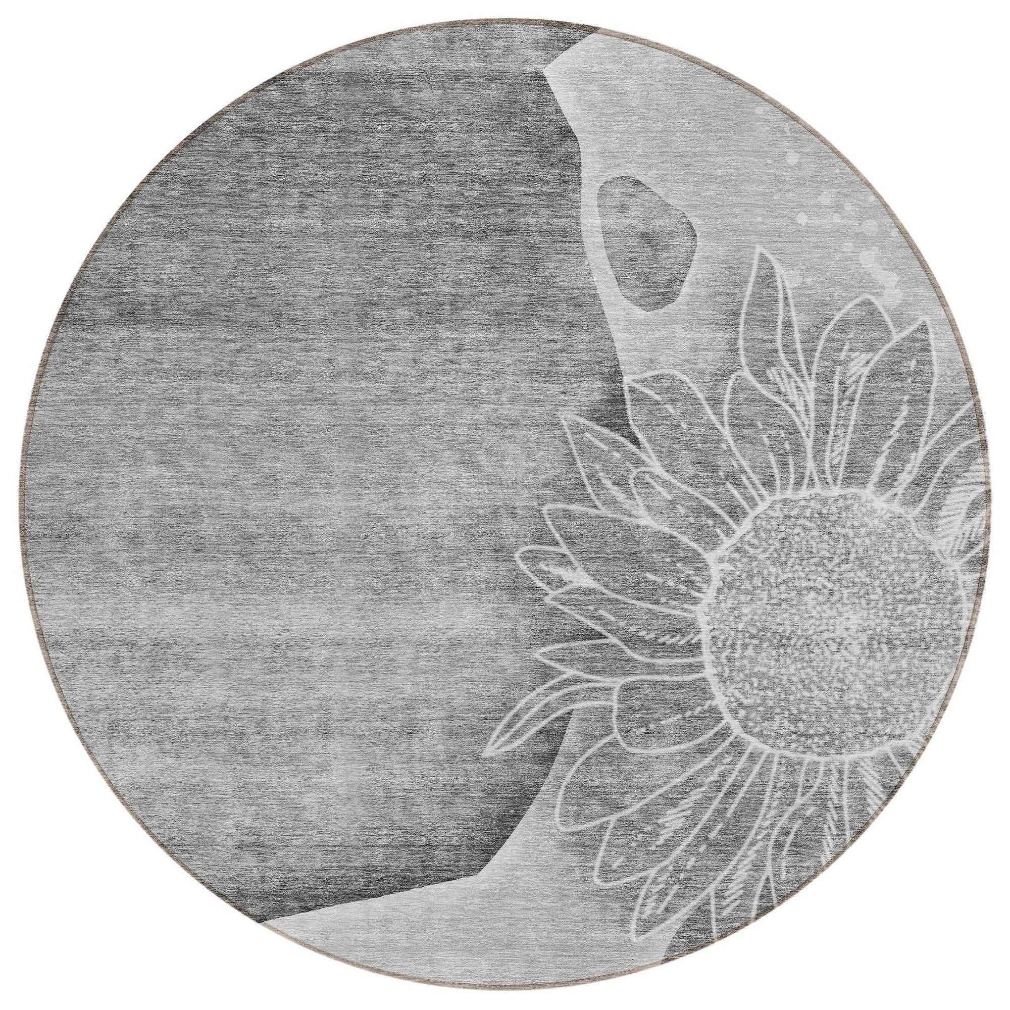 Machine Washable Gray Rug - Indoor / Outdoor - Kids / Pet Friendly Floral Print Rug