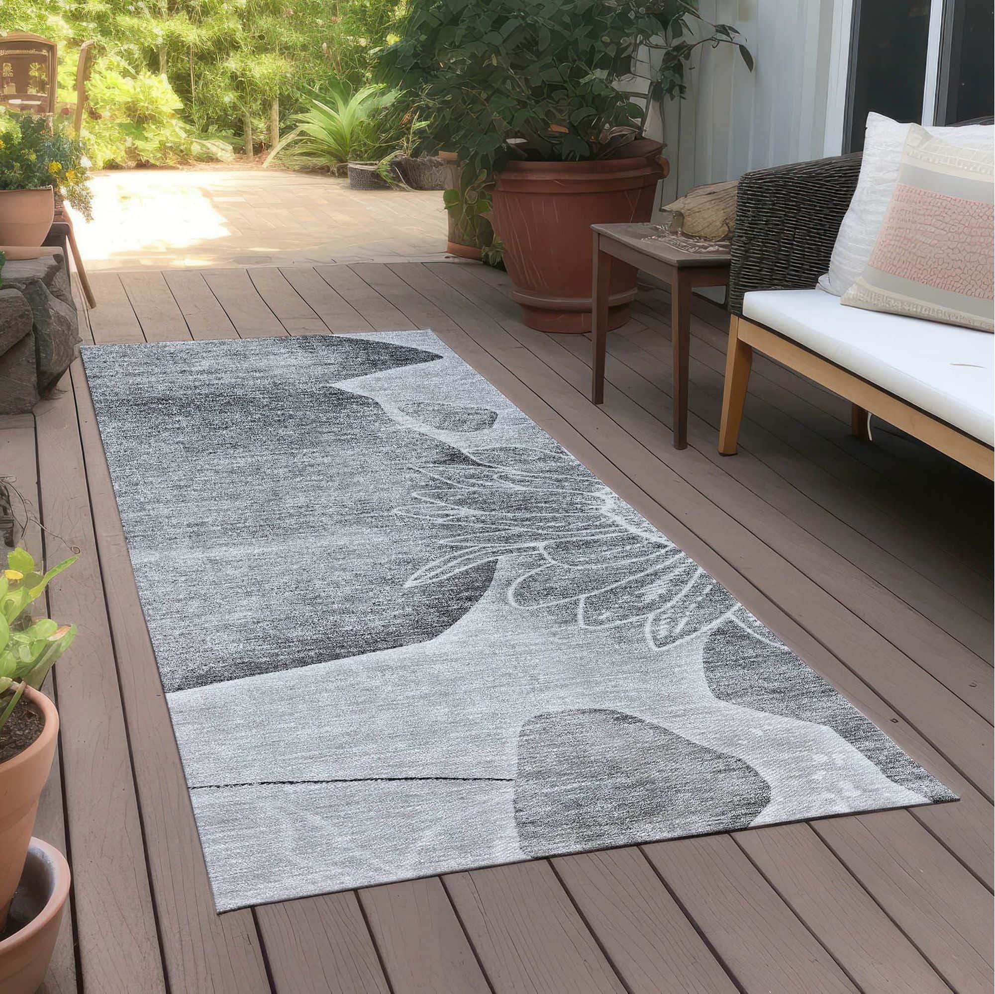 Machine Washable Gray Rug - Indoor / Outdoor - Kids / Pet Friendly Floral Print Rug