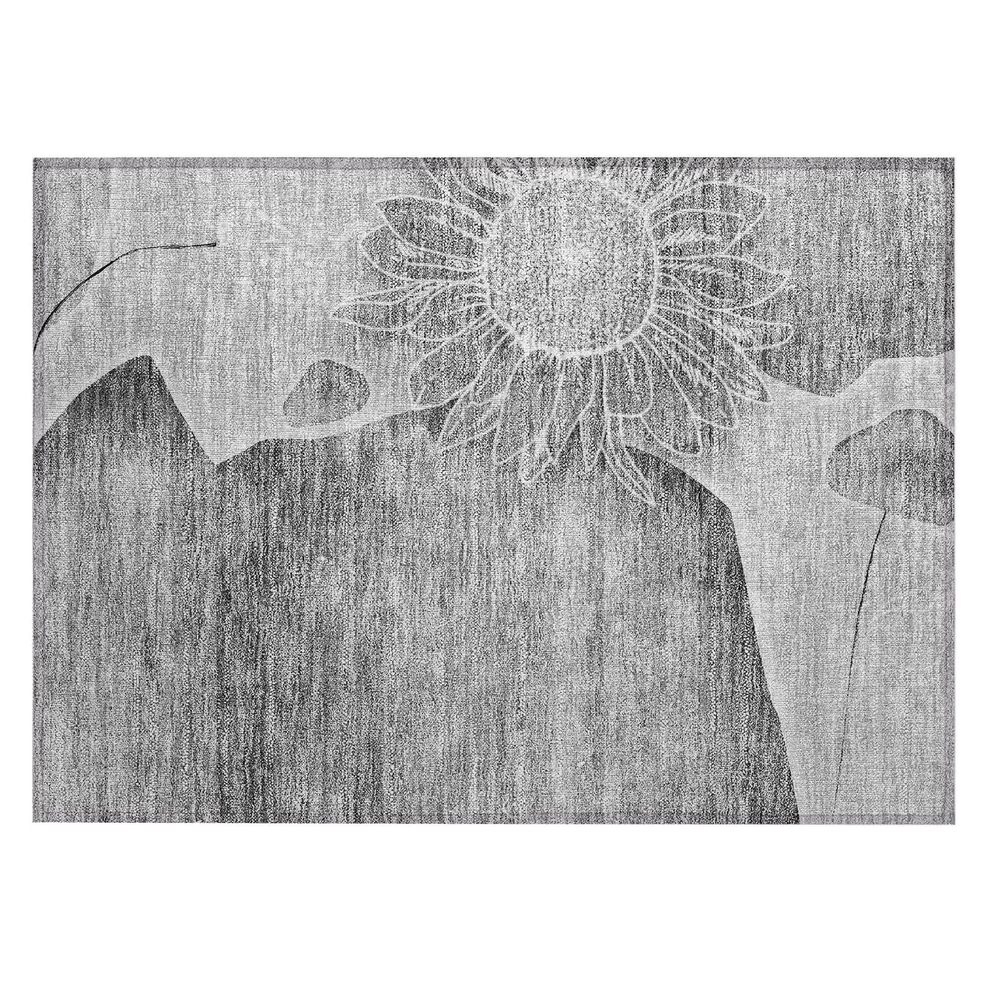 Machine Washable Gray Rug - Indoor / Outdoor - Kids / Pet Friendly Floral Print Rug