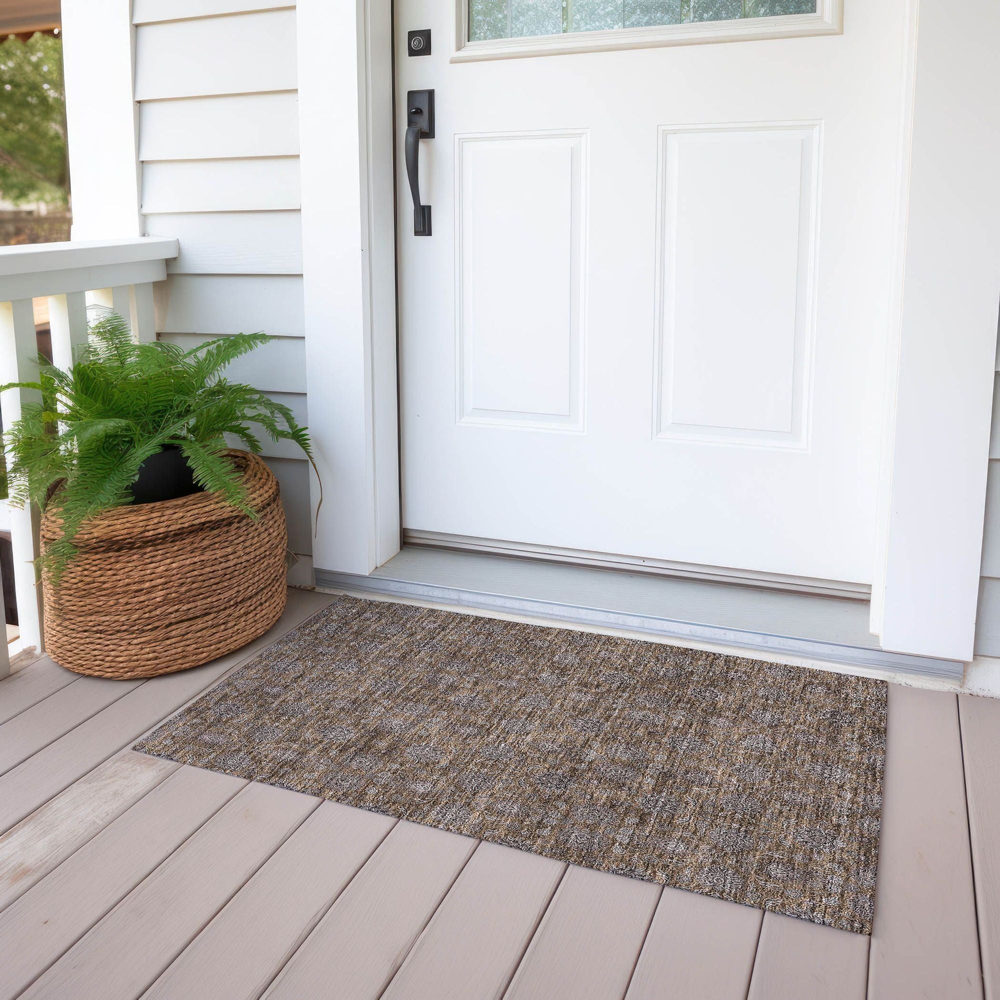 Machine Washable Chocolate Brown Rug - Indoor / Outdoor - Kids / Pet Friendly Floral Print Rug