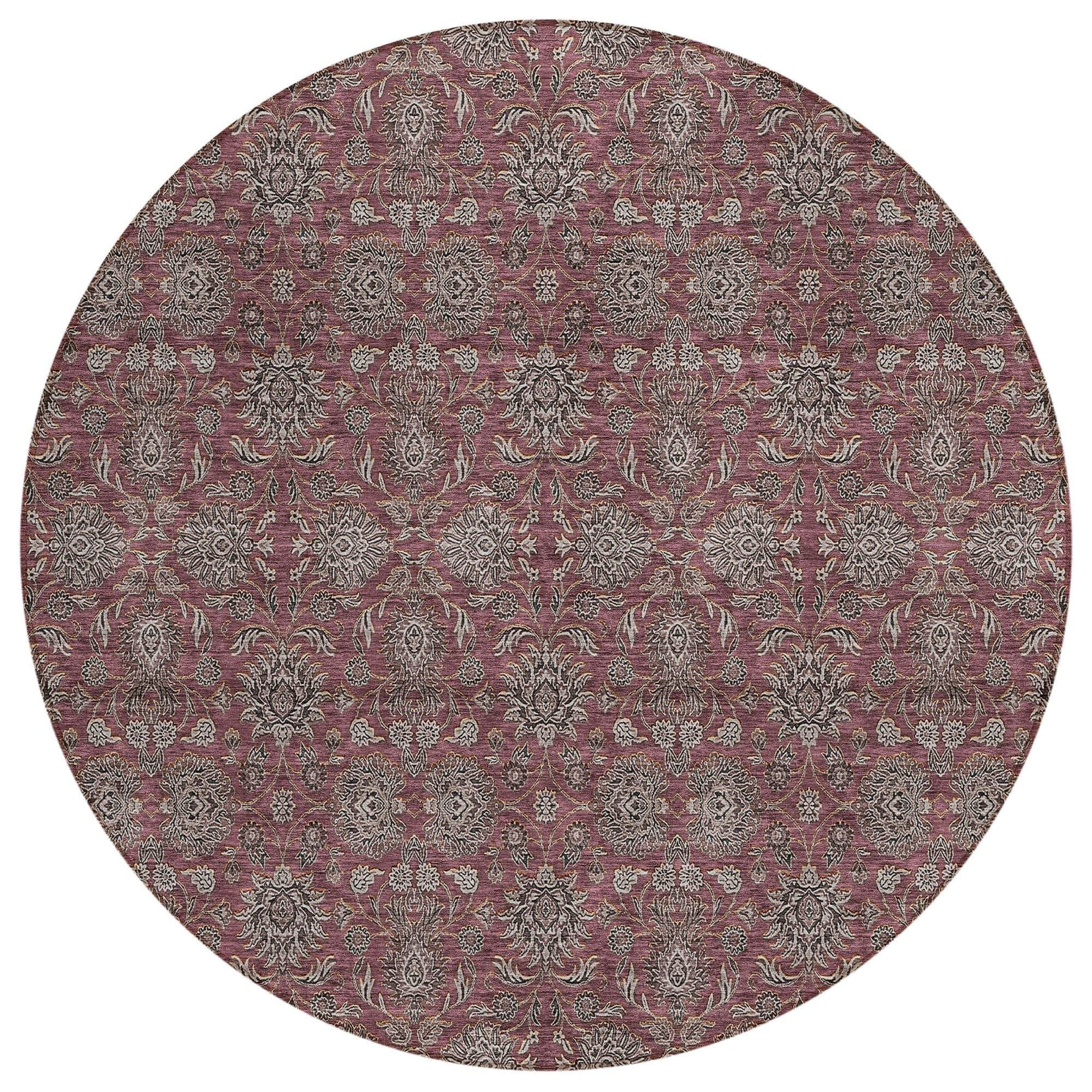 Machine Washable Merlot Red Rug - Indoor / Outdoor - Kids / Pet Friendly Floral Print Rug