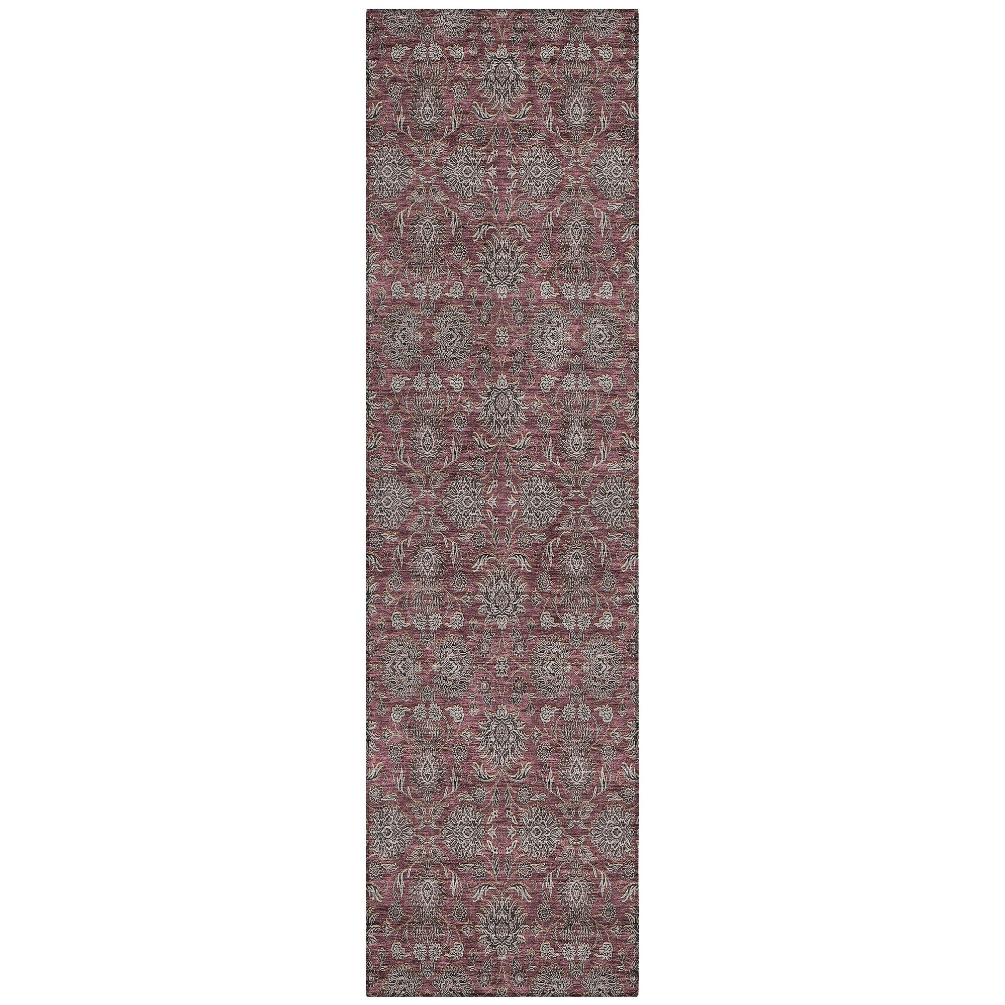 Machine Washable Merlot Red Rug - Indoor / Outdoor - Kids / Pet Friendly Floral Print Rug
