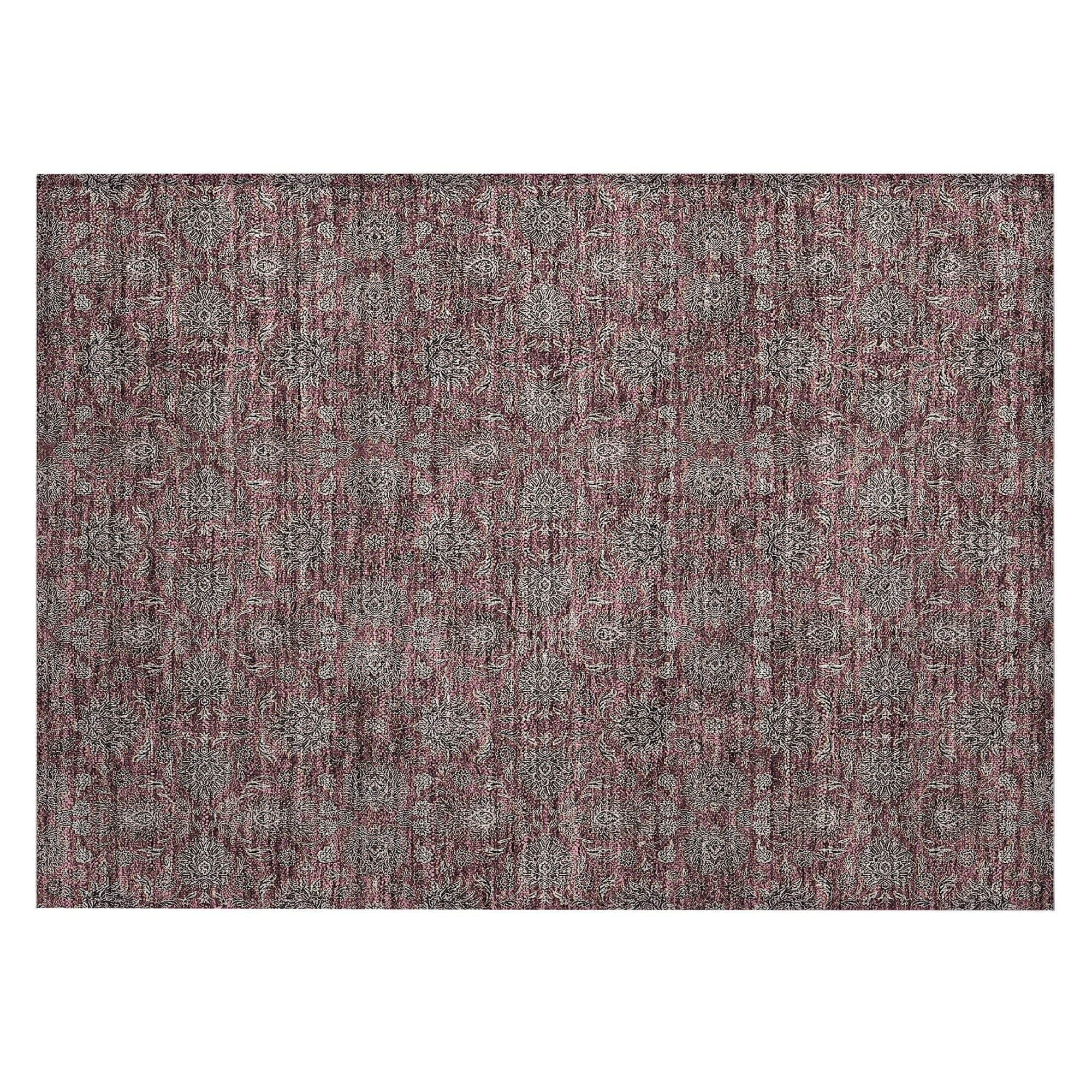 Machine Washable Merlot Red Rug - Indoor / Outdoor - Kids / Pet Friendly Floral Print Rug