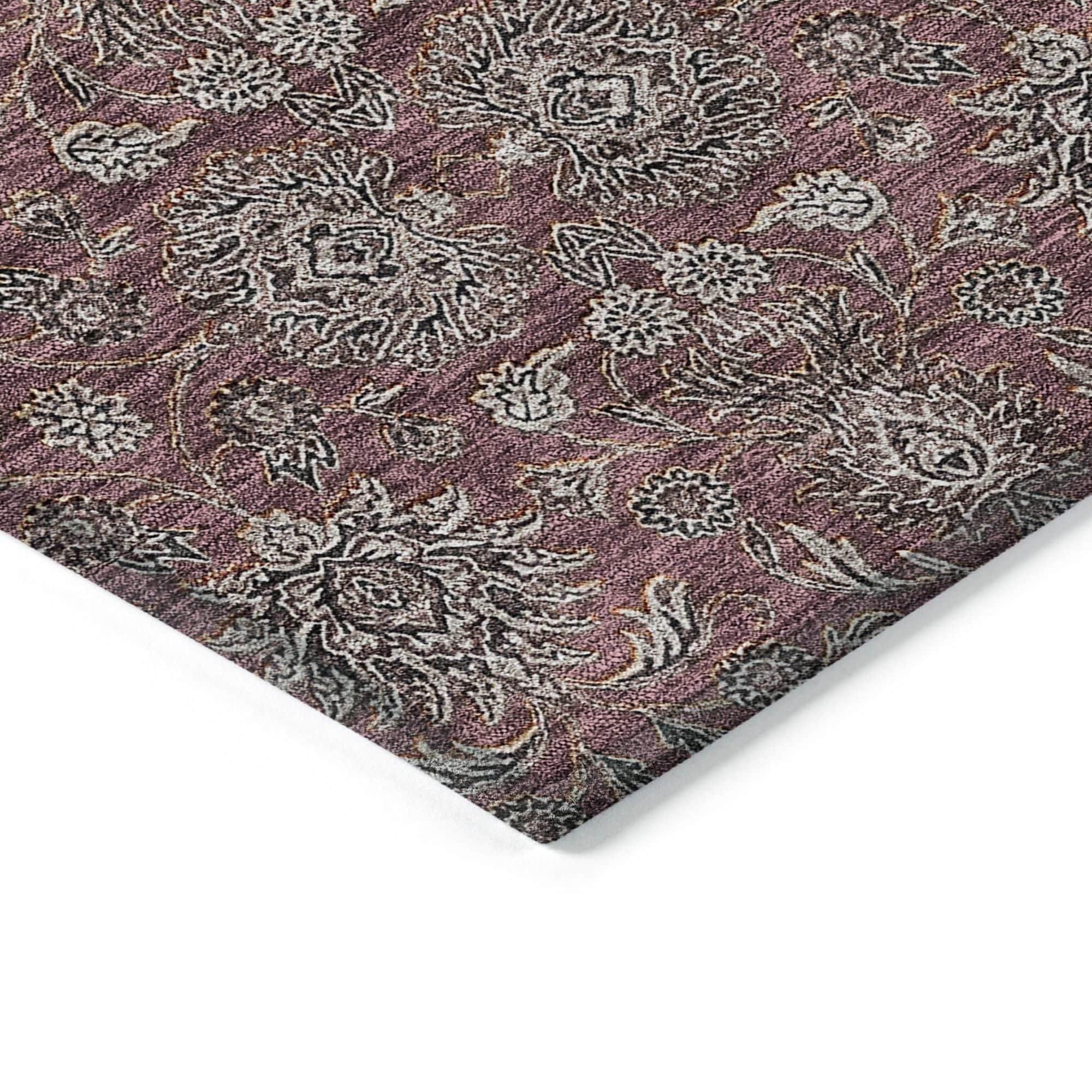 Machine Washable Merlot Red Rug - Indoor / Outdoor - Kids / Pet Friendly Floral Print Rug