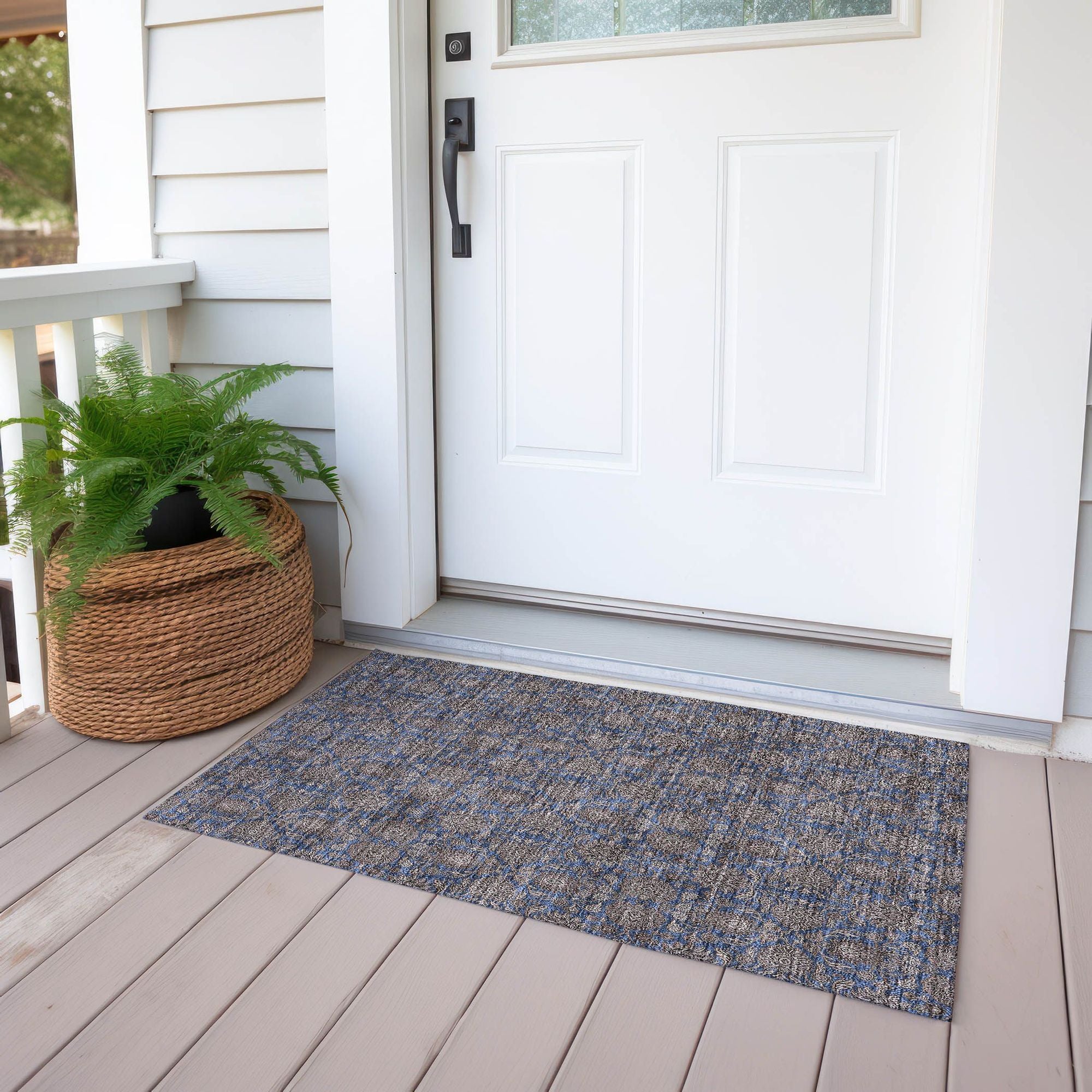 Machine Washable Navy Blue Rug - Indoor / Outdoor - Kids / Pet Friendly Floral Print Rug
