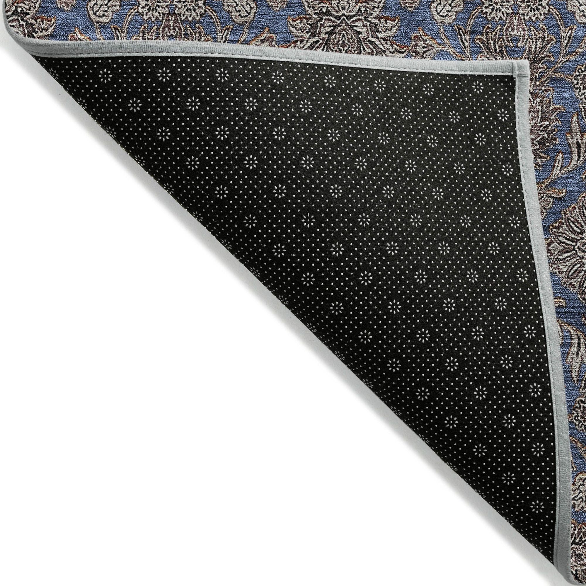 Machine Washable Navy Blue Rug - Indoor / Outdoor - Kids / Pet Friendly Floral Print Rug