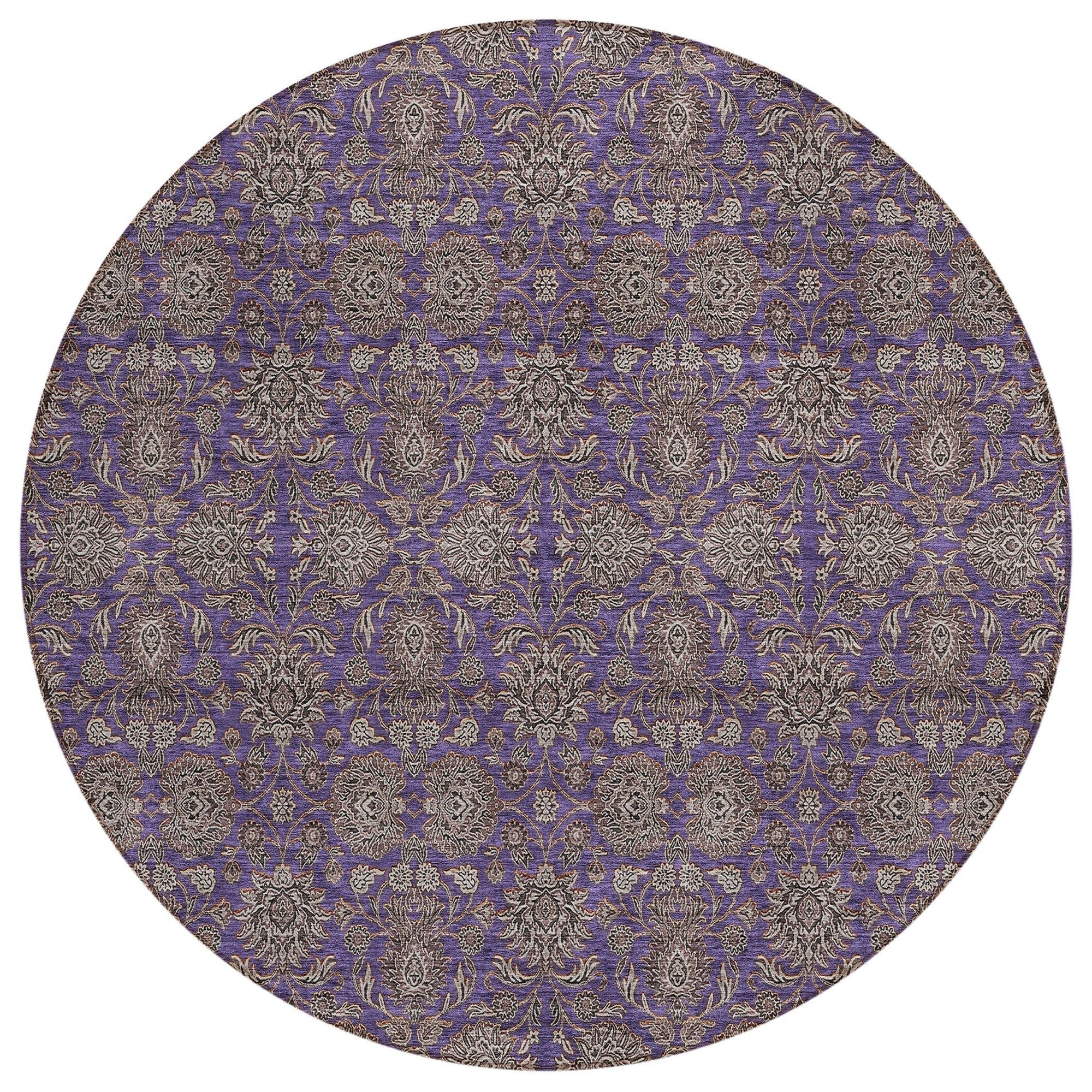 Machine Washable Purple Rug - Indoor / Outdoor - Kids / Pet Friendly Floral Print Rug