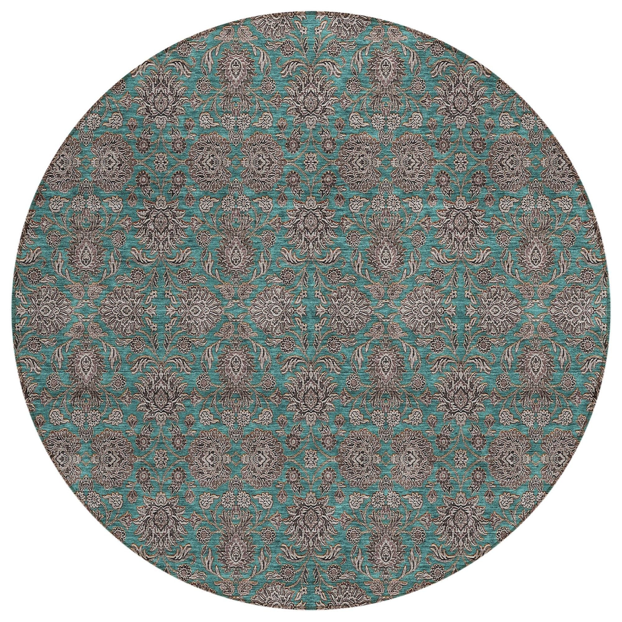 Machine Washable Teal Rug - Indoor / Outdoor - Kids / Pet Friendly Floral Print Rug