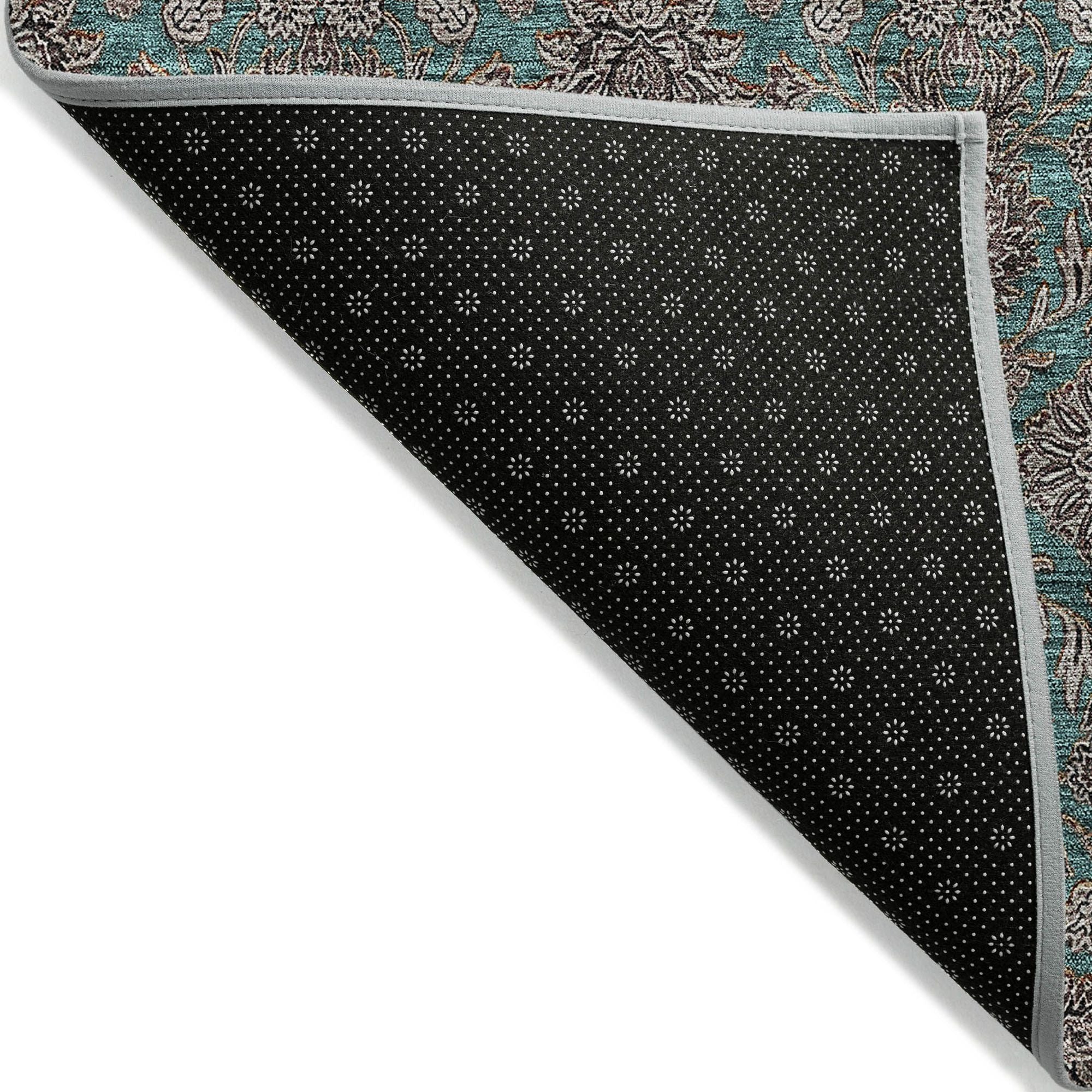 Machine Washable Teal Rug - Indoor / Outdoor - Kids / Pet Friendly Floral Print Rug