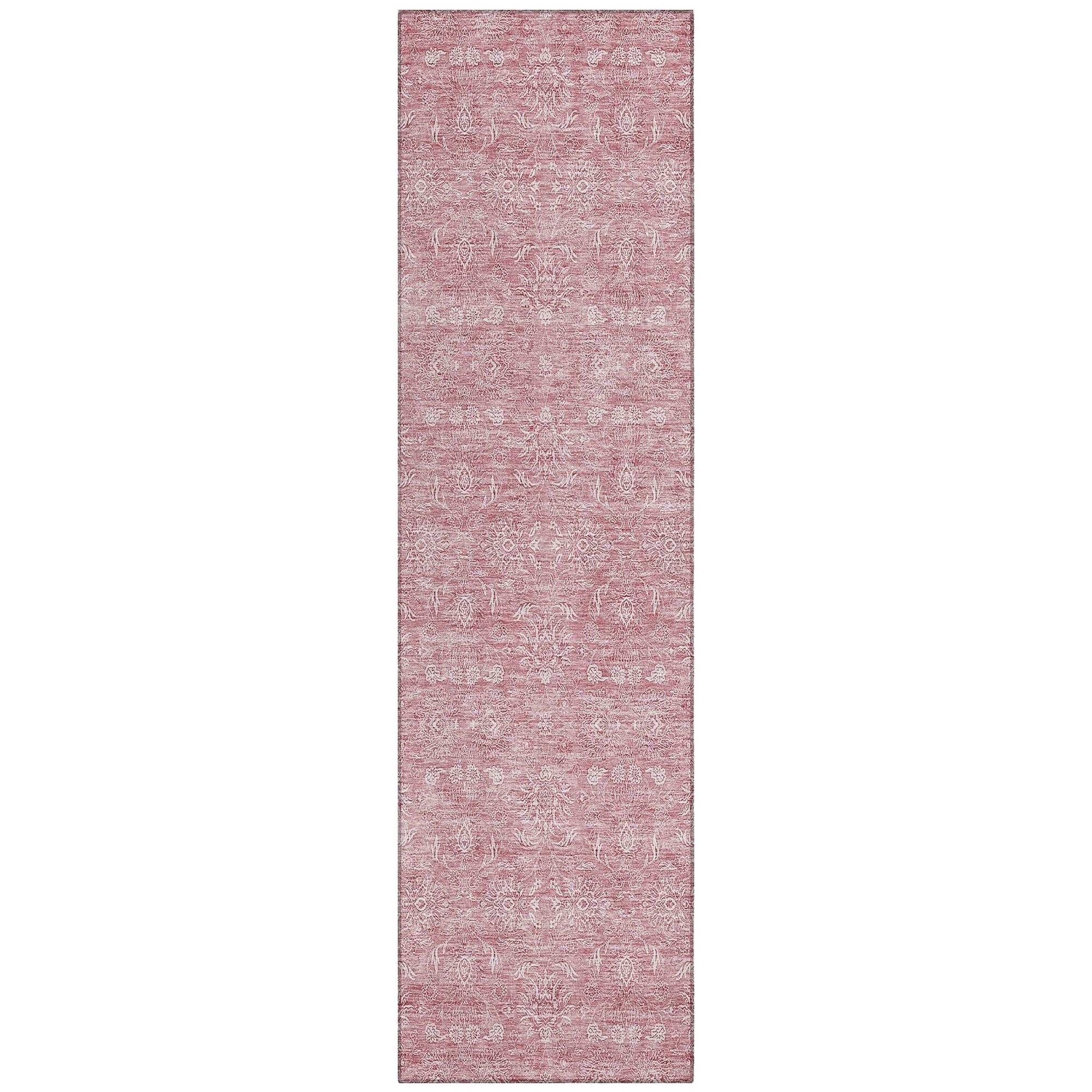Machine Washable Blush Pink Rug - Indoor / Outdoor - Kids / Pet Friendly Floral Print Rug